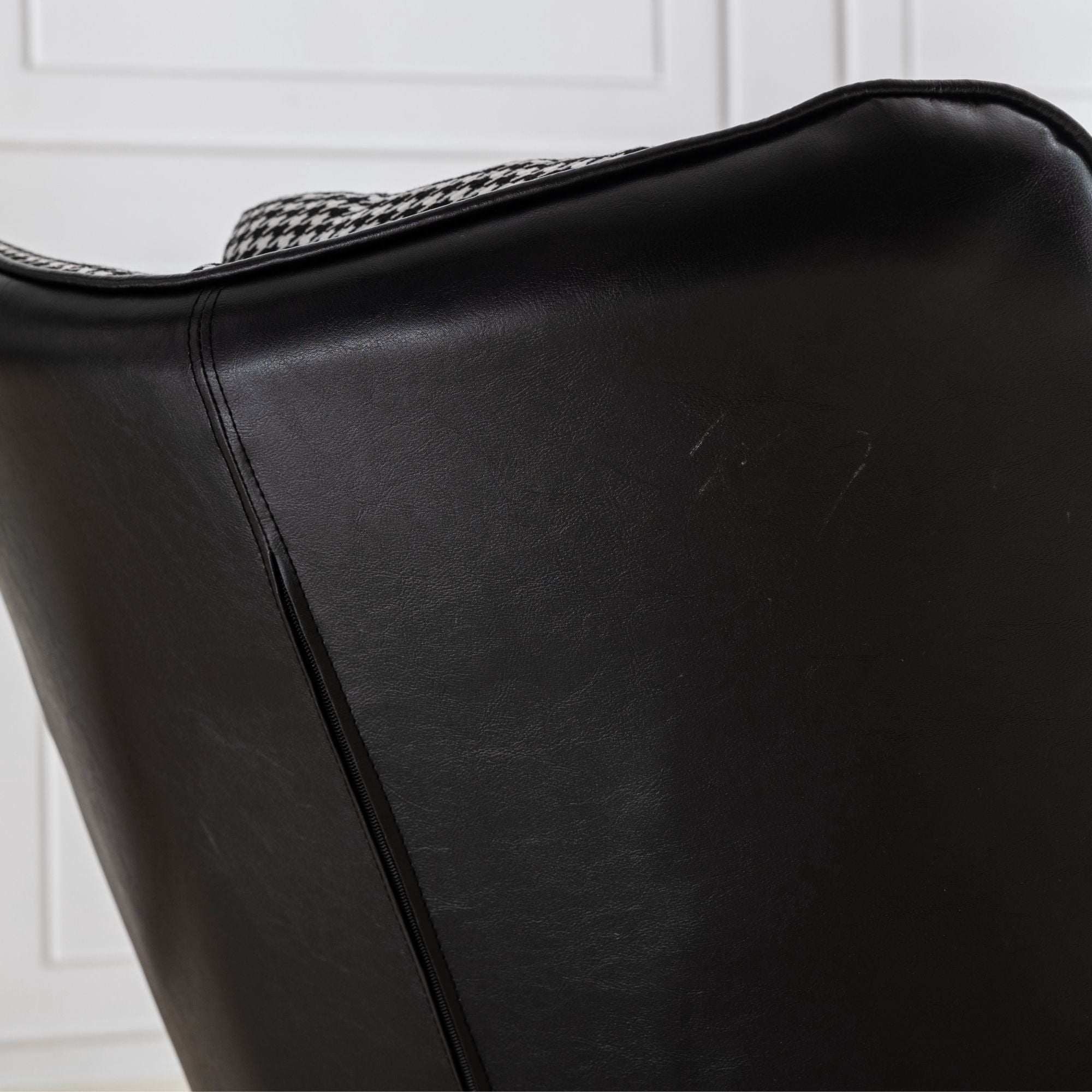 35.5-Inch Rocking Chair, Cozy Reading Chair with Houndstooth and Leather Upholstery, Comfortable Wingback Glider for Nursery, Living Room, Bedroom, or Balcony