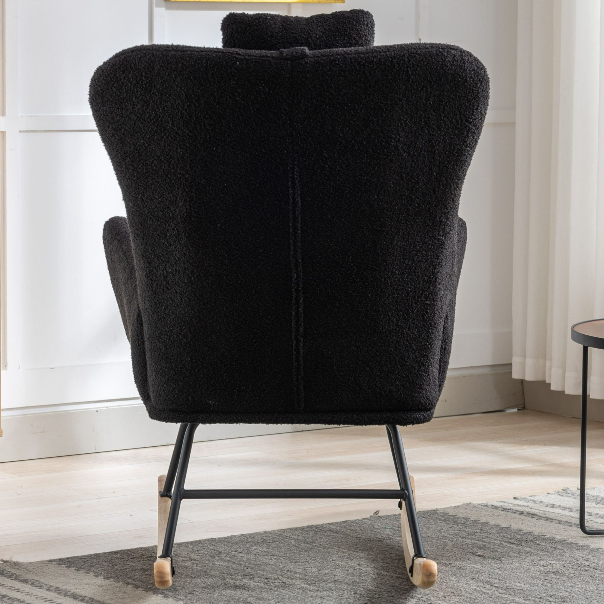 35.5-Inch Teddy Fabric Rocking Chair with Pocket – Safe Solid Wood Base