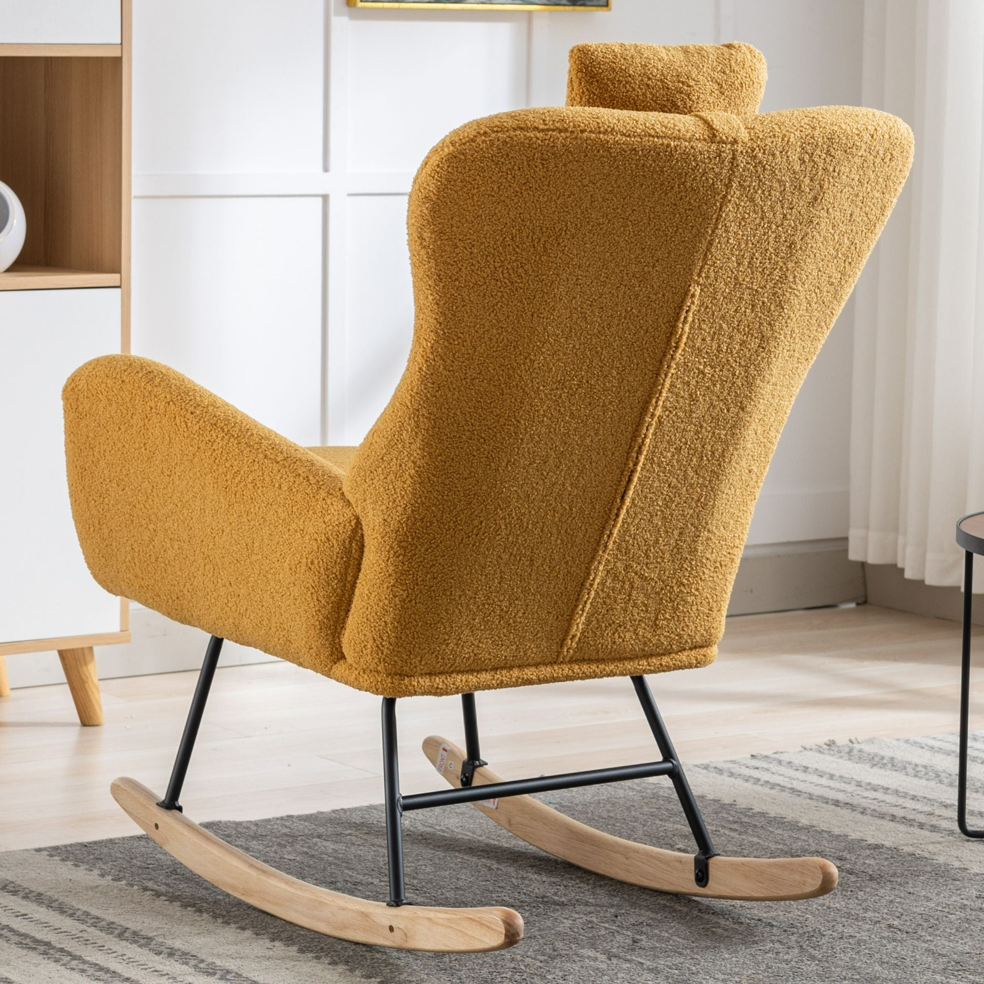 35.5-Inch Teddy Fabric Rocking Chair with Pocket – Safe Solid Wood Base