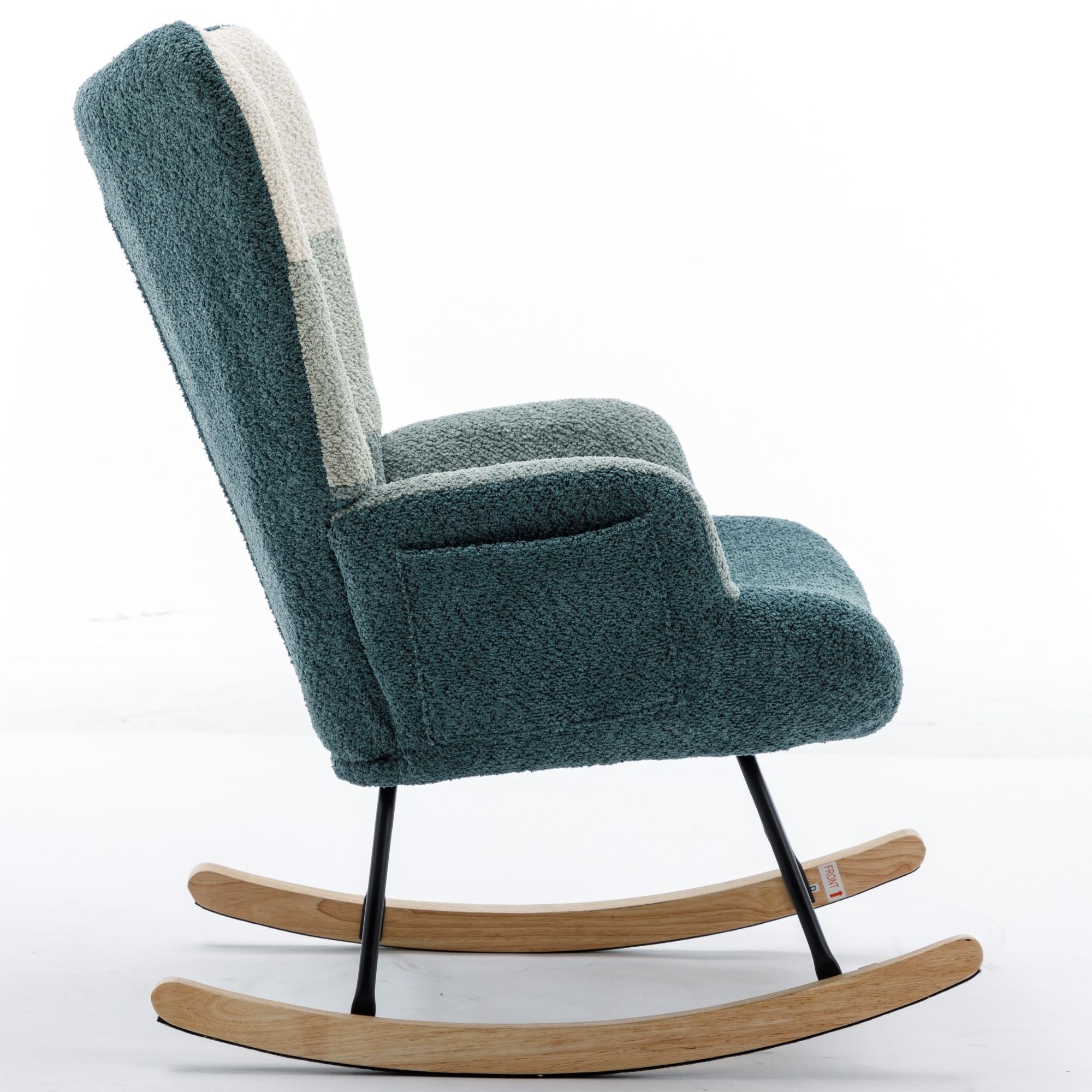 Modern Patchwork Rocking Chair with Solid Wood Armrests and Legs
