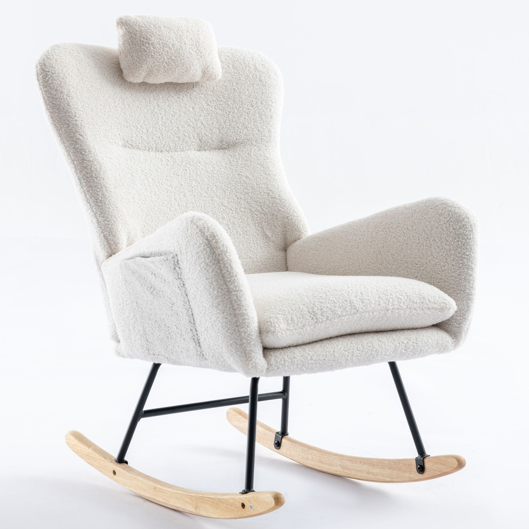 35.5-Inch Teddy Fabric Rocking Chair with Pocket – Safe Solid Wood Base