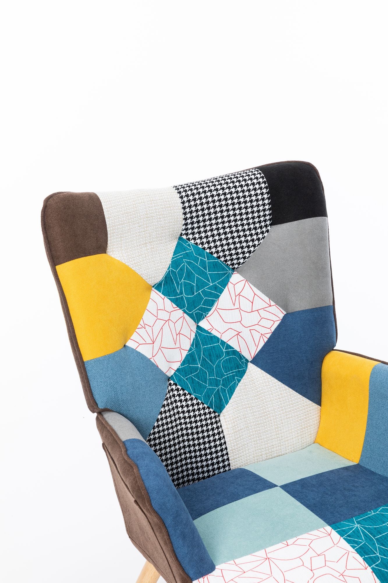 Modern Patchwork Rocking Chair with Solid Wood Armrests and Legs