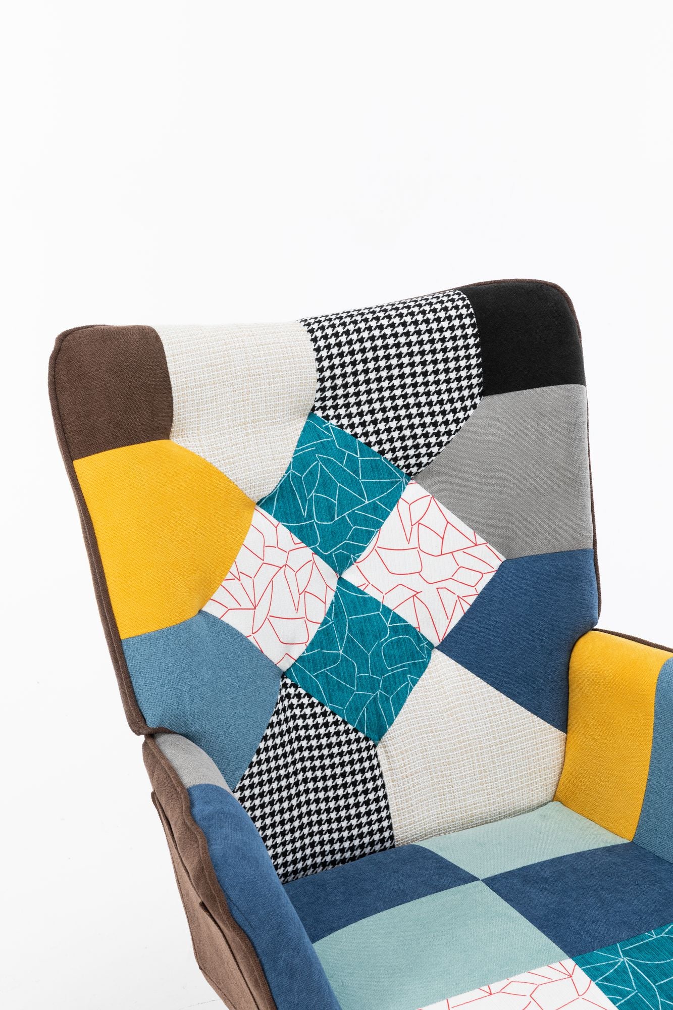 Modern Patchwork Rocking Chair with Solid Wood Armrests and Legs