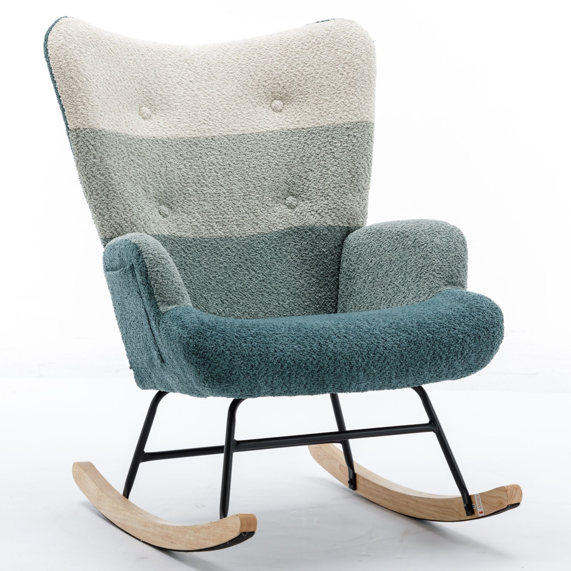 Modern Patchwork Rocking Chair with Solid Wood Armrests and Legs