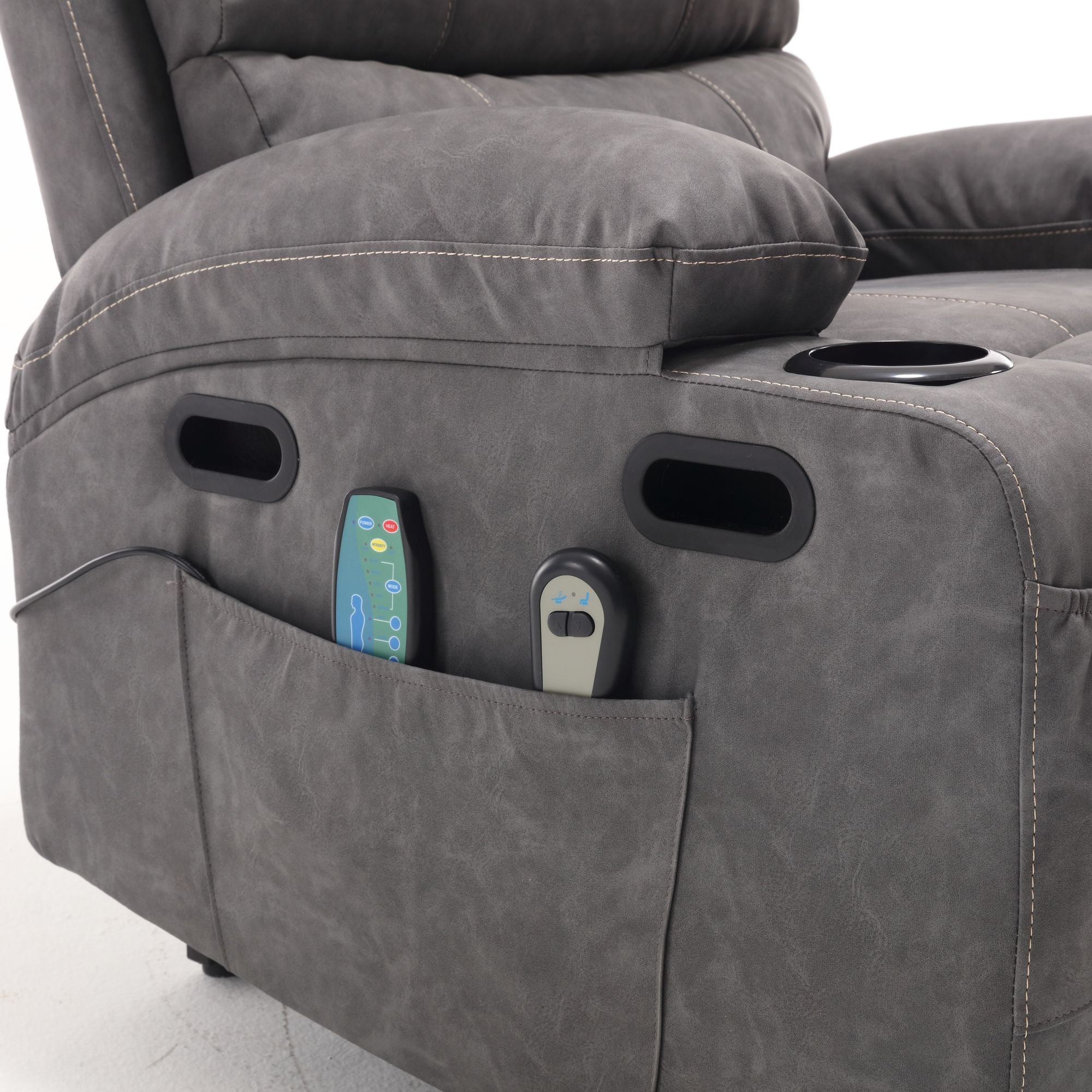 21" Wide Electric Lift Recliner for Elderly, Massage, Heat, Remote, Cup Holders, and Side Pockets