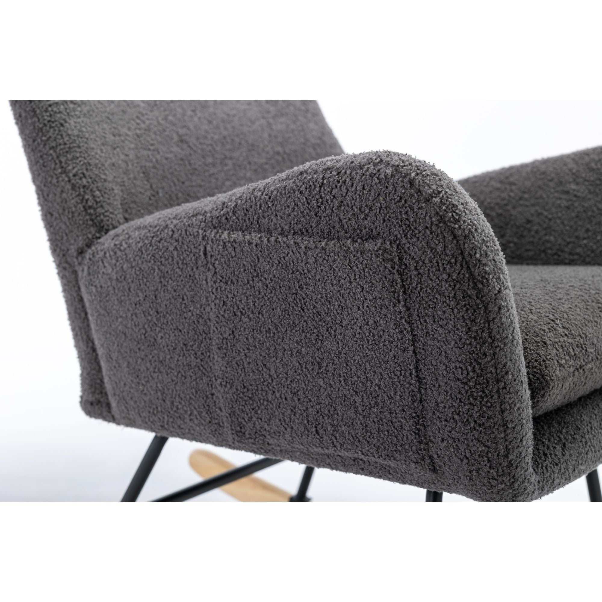 35.5-Inch Teddy Fabric Rocking Chair with Pocket – Safe Solid Wood Base