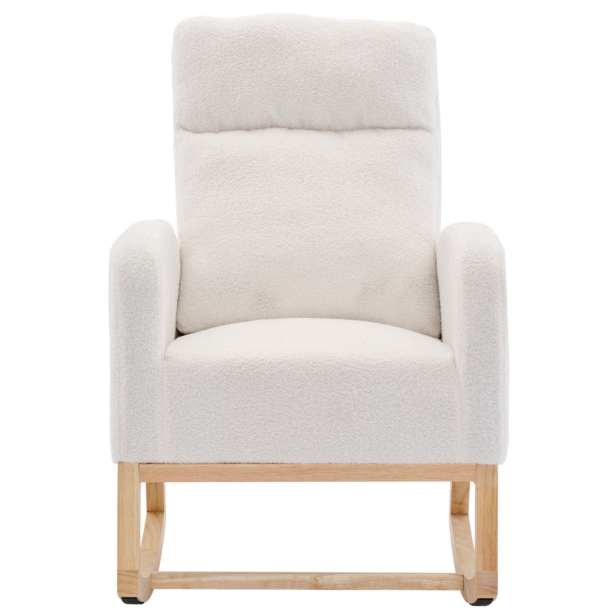 Modern Upholstered Rocking Chair with Solid Wood Legs, High Backrest, Side Pocket, and Comfy Armrests – Nursery Glider and Living Room Accent Chair