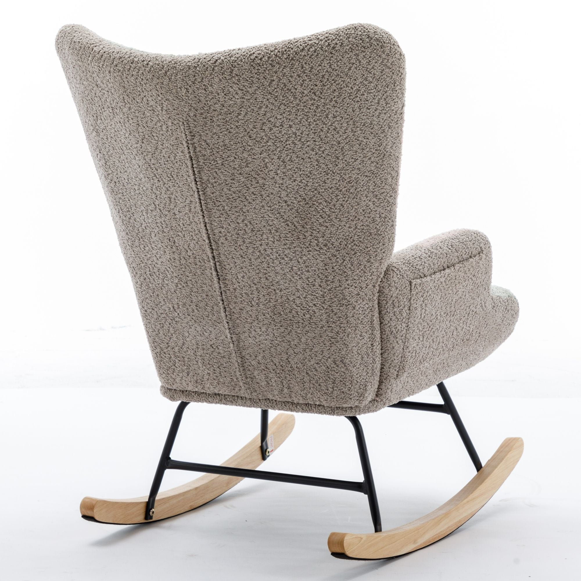 Modern Patchwork Rocking Chair with Solid Wood Armrests and Legs