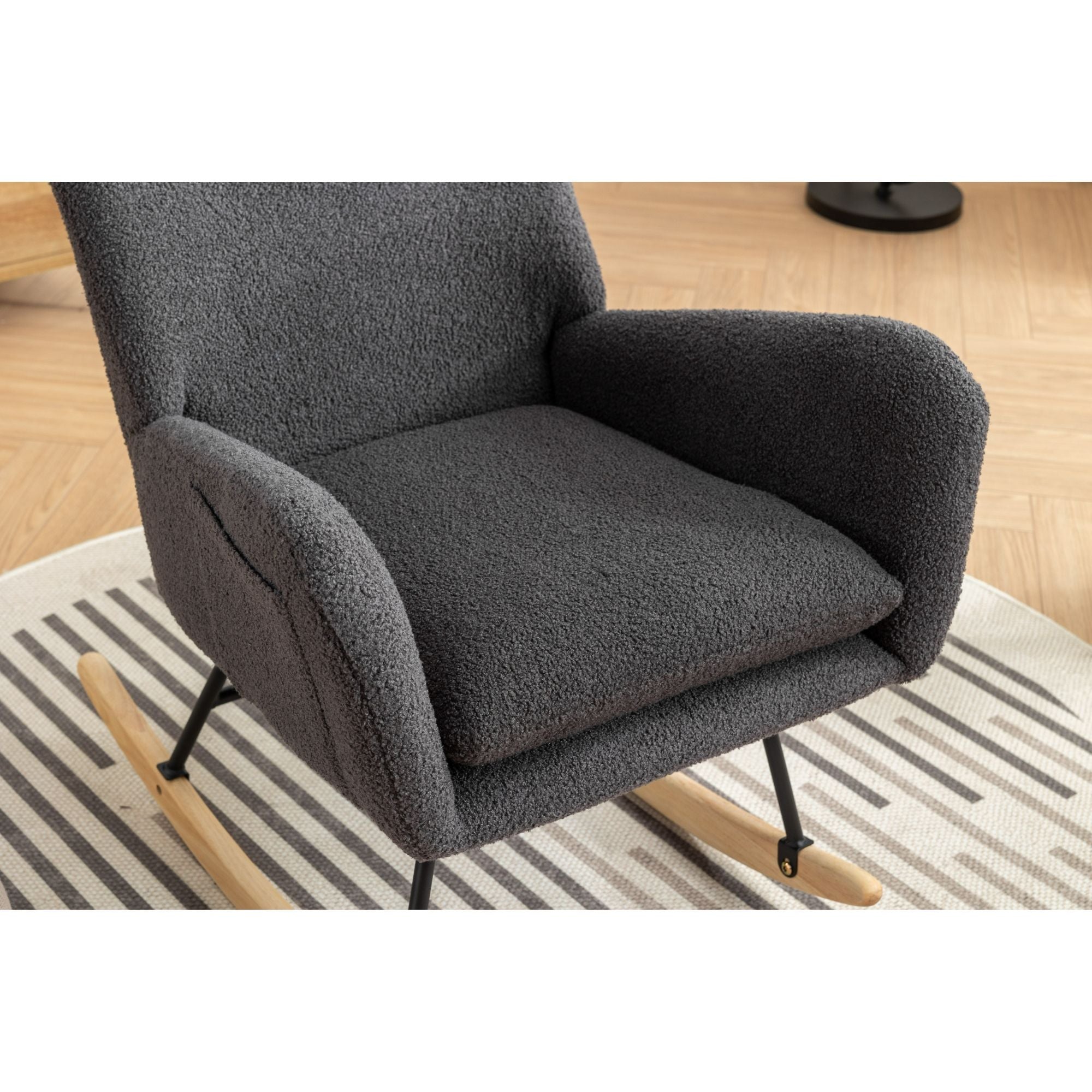 35.5-Inch Teddy Fabric Rocking Chair with Pocket – Safe Solid Wood Base