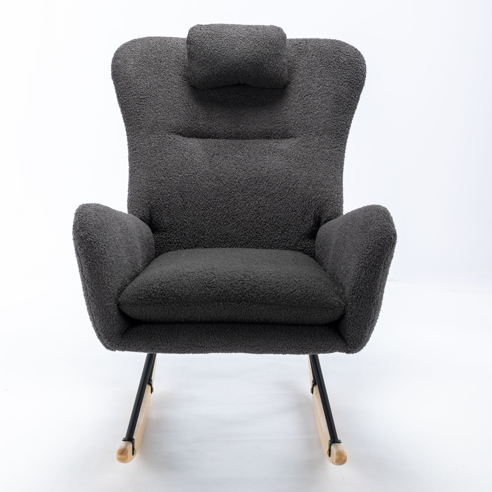 35.5-Inch Teddy Fabric Rocking Chair with Pocket – Safe Solid Wood Base