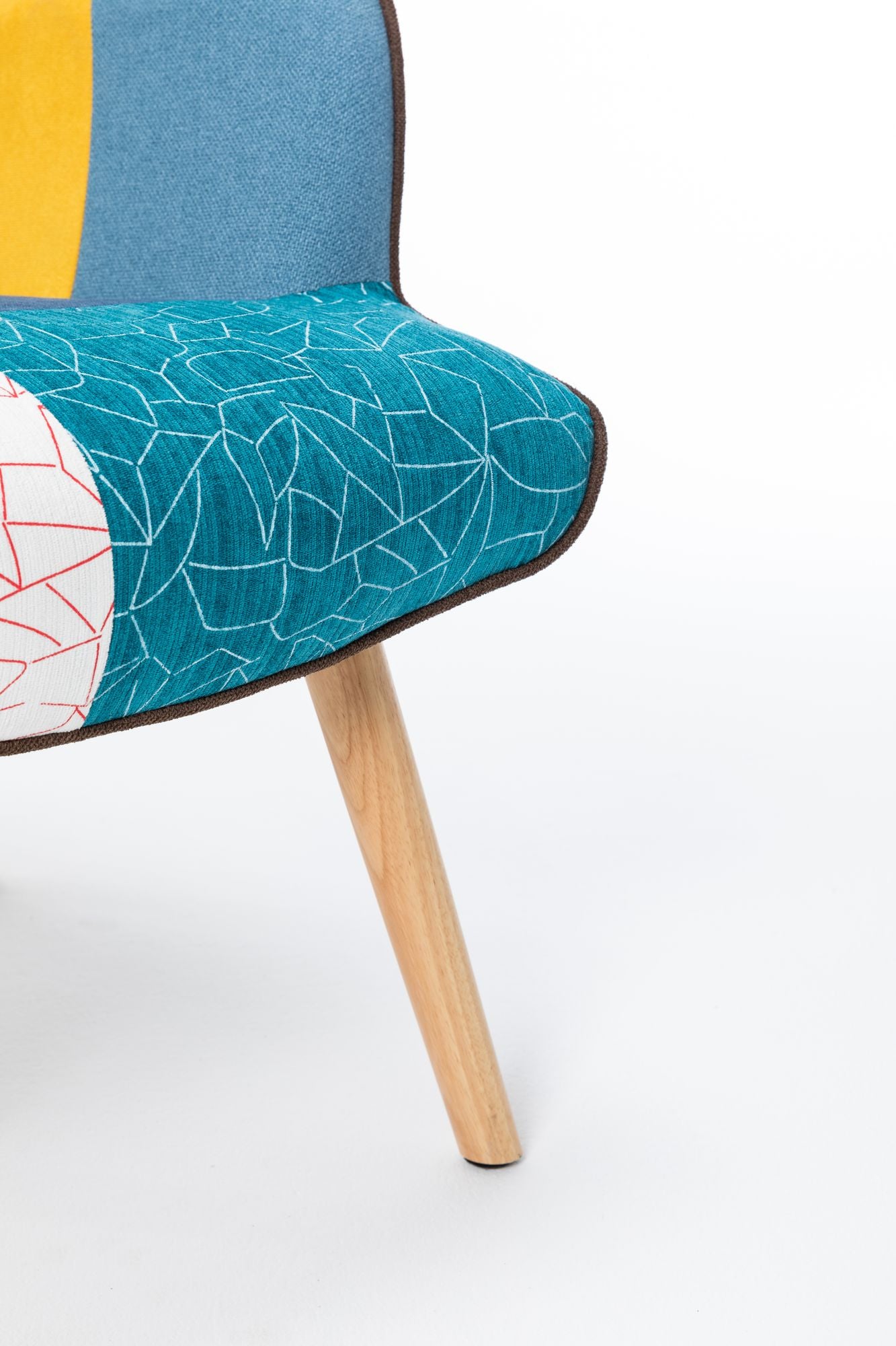 Modern Patchwork Rocking Chair with Solid Wood Armrests and Legs