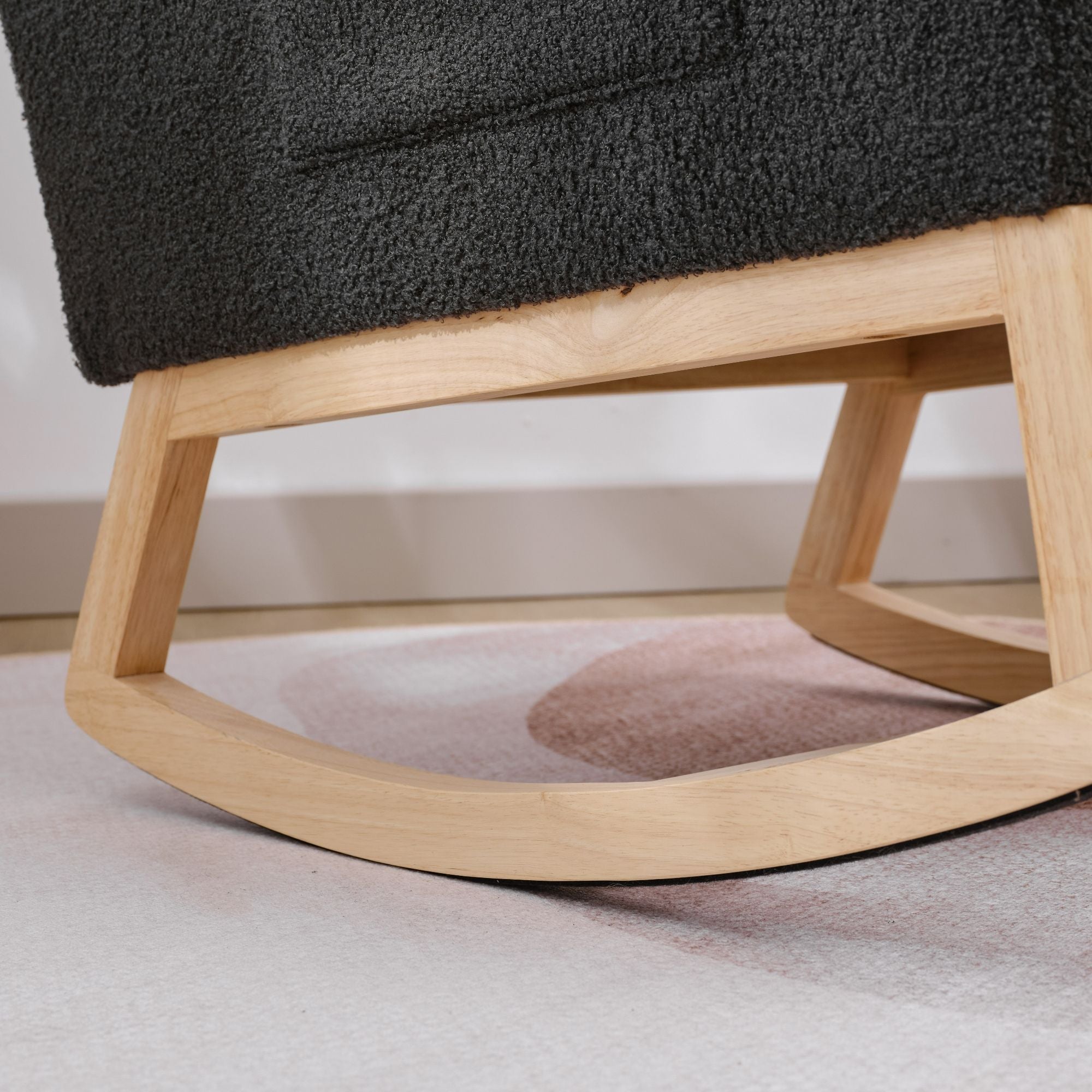 Modern Upholstered Rocking Chair with Solid Wood Legs, High Backrest, Side Pocket, and Comfy Armrests – Nursery Glider and Living Room Accent Chair