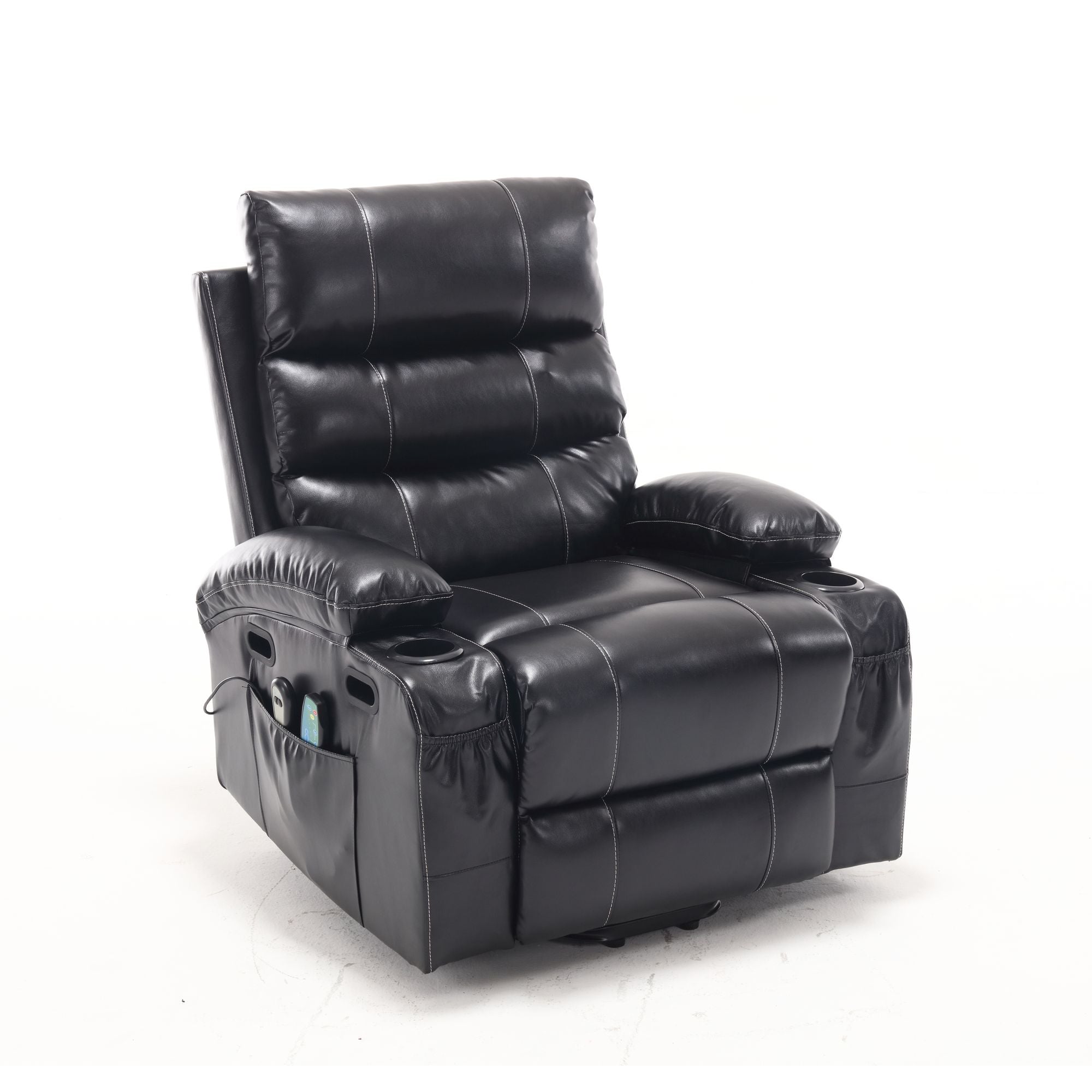 21" Wide Electric Lift Recliner for Elderly, Massage, Heat, Remote, Cup Holders, and Side Pockets