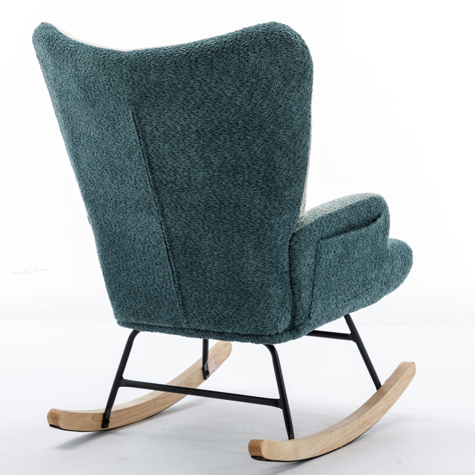 Modern Patchwork Rocking Chair with Solid Wood Armrests and Legs