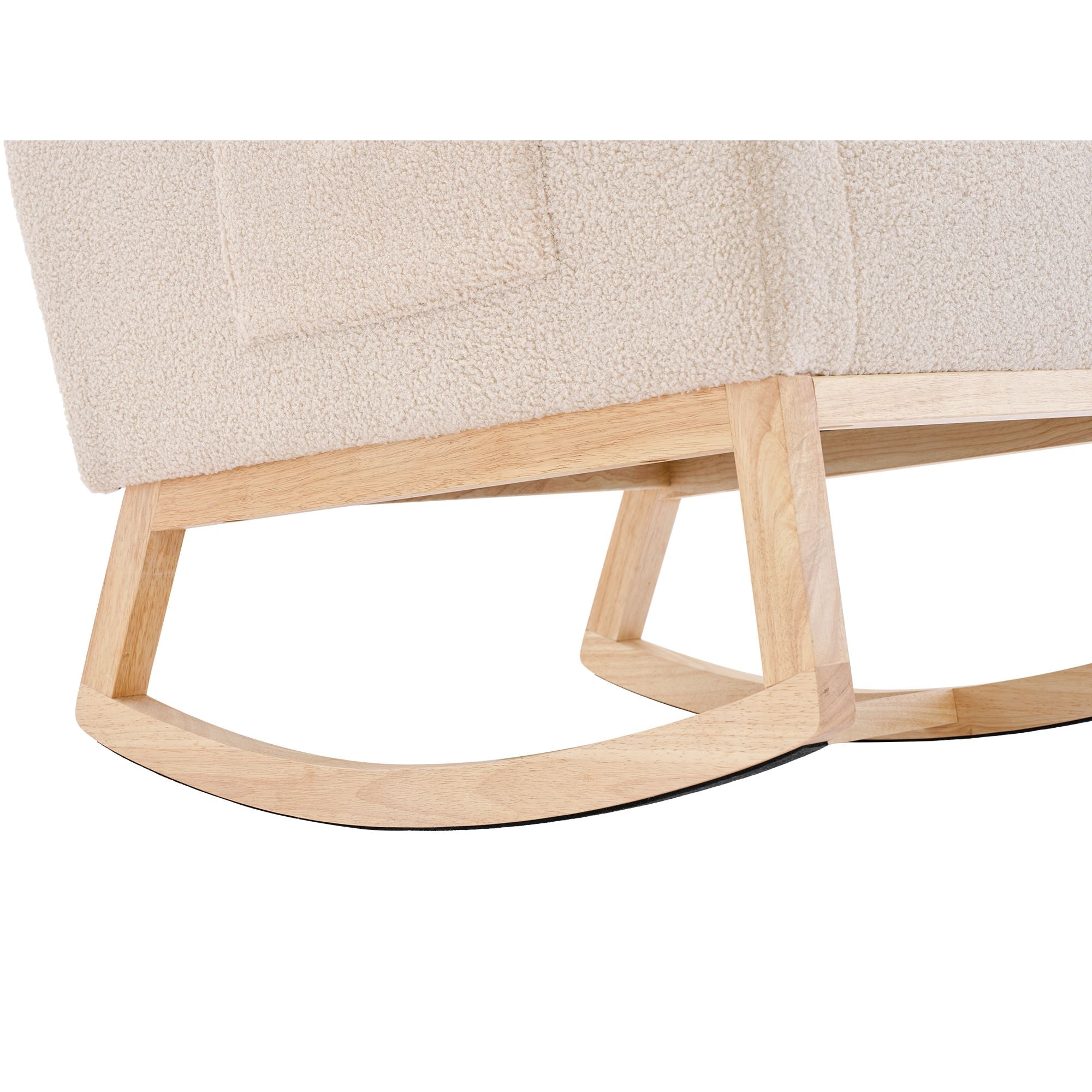 Modern Upholstered Rocking Chair with Solid Wood Legs, High Backrest, Side Pocket, and Comfy Armrests – Nursery Glider and Living Room Accent Chair