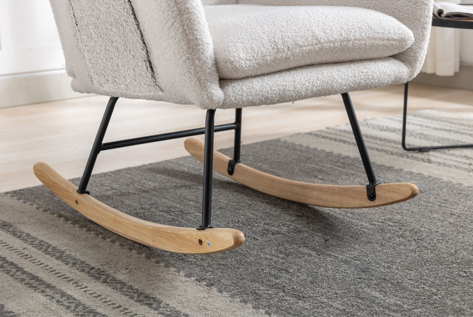 35.5-Inch Teddy Fabric Rocking Chair with Pocket – Safe Solid Wood Base