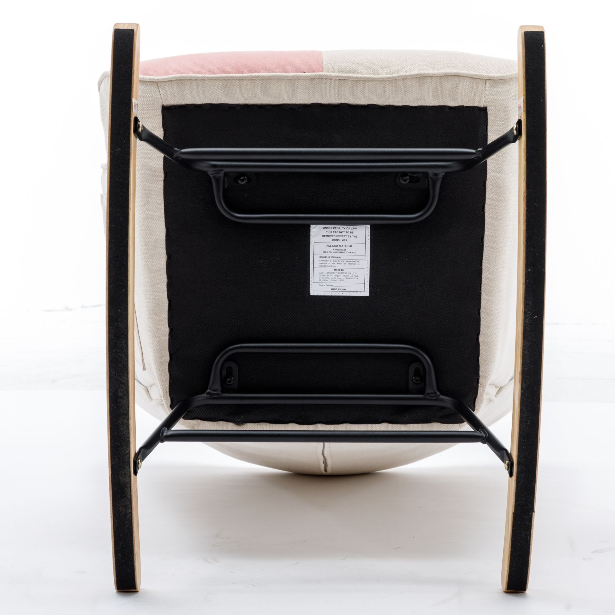 Modern Patchwork Rocking Chair with Solid Wood Armrests and Legs