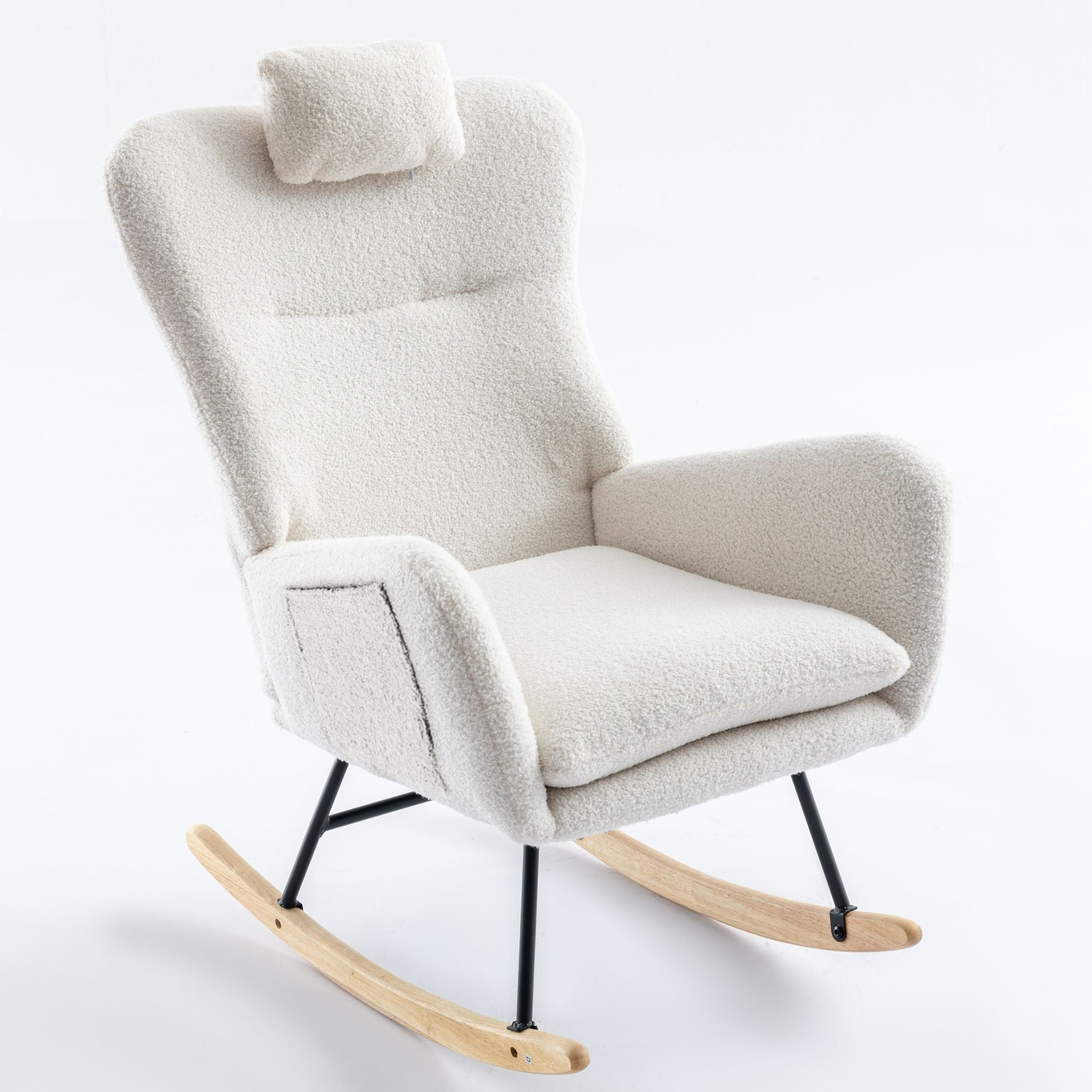 35.5-Inch Teddy Fabric Rocking Chair with Pocket – Safe Solid Wood Base