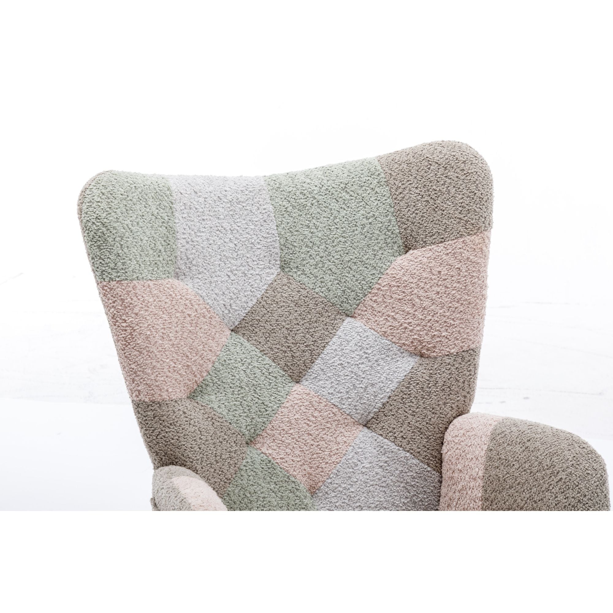 Modern Patchwork Rocking Chair with Solid Wood Armrests and Legs