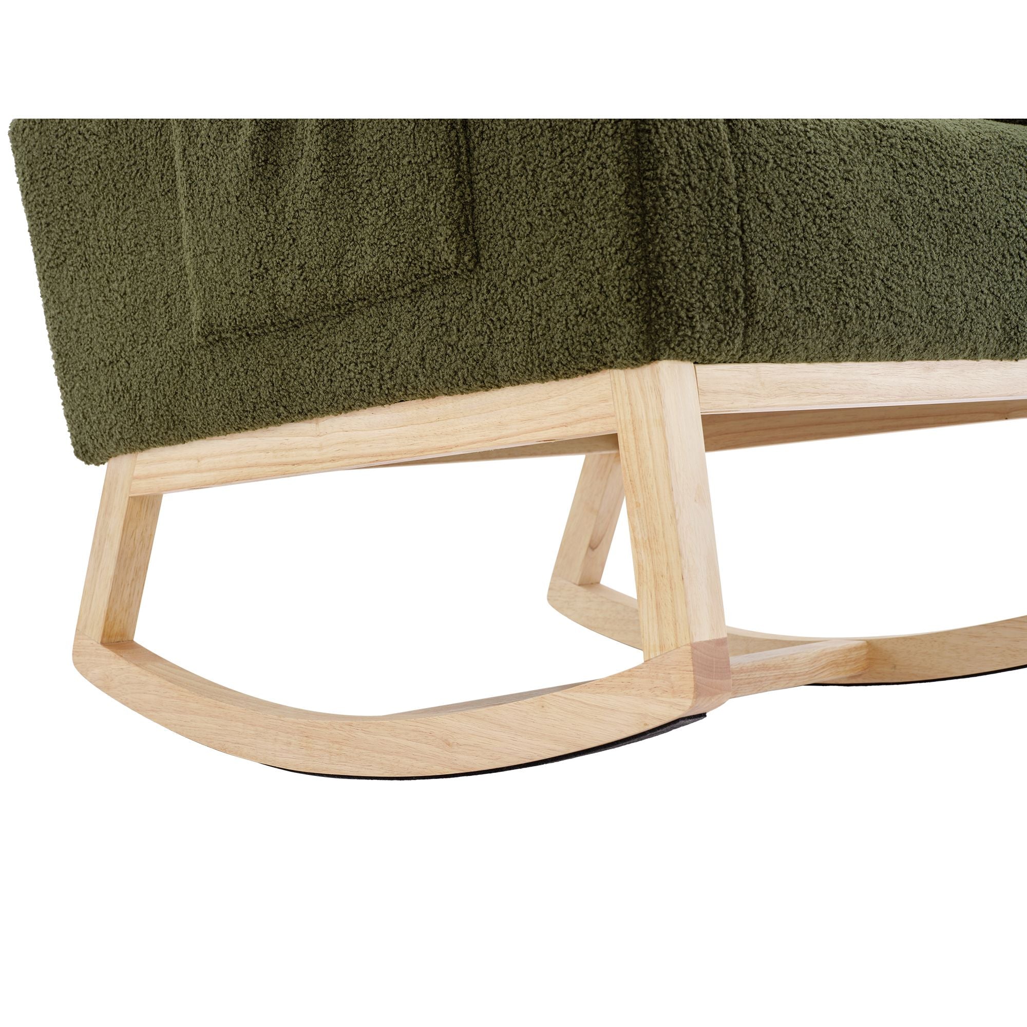 Modern Upholstered Rocking Chair with Solid Wood Legs, High Backrest, Side Pocket, and Comfy Armrests – Nursery Glider and Living Room Accent Chair