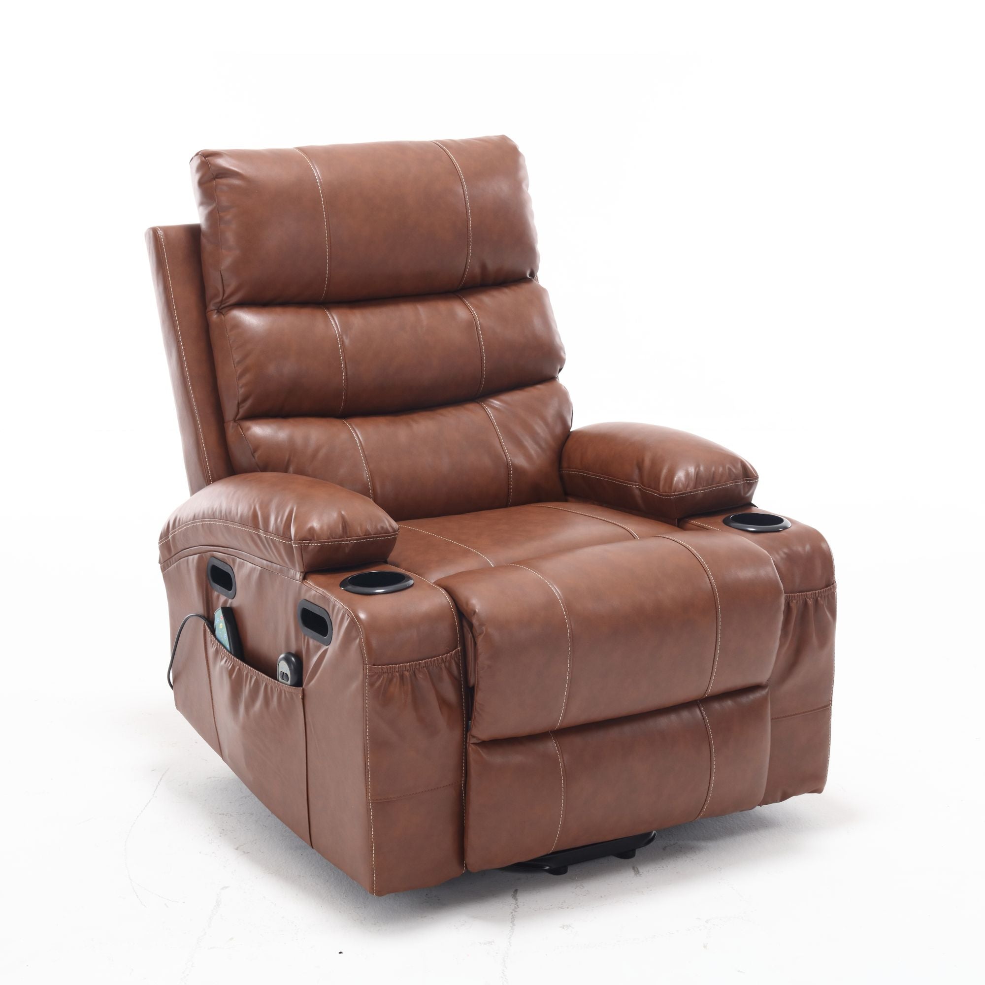 21" Wide Electric Lift Recliner for Elderly, Massage, Heat, Remote, Cup Holders, and Side Pockets
