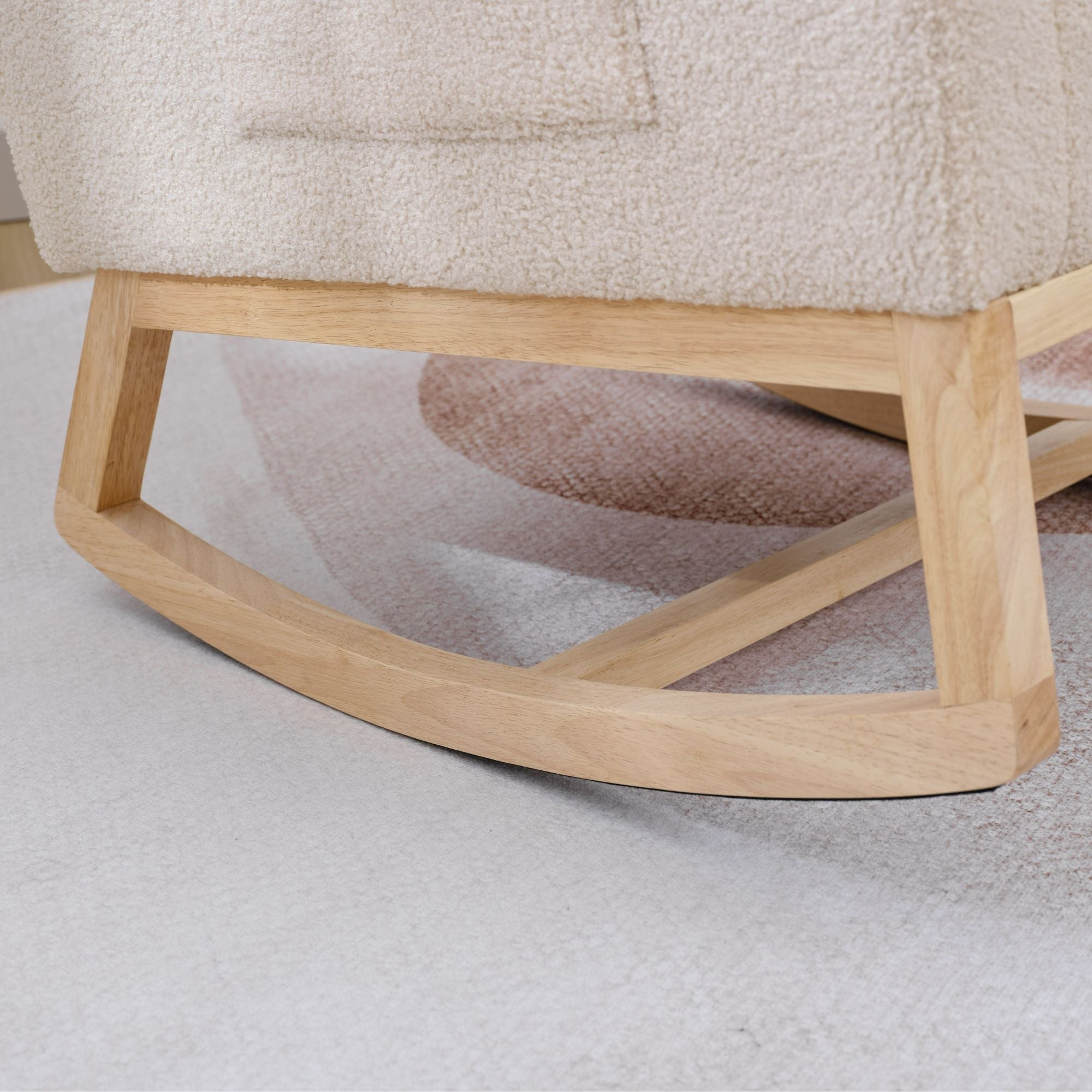 Modern Upholstered Rocking Chair with Solid Wood Legs, High Backrest, Side Pocket, and Comfy Armrests – Nursery Glider and Living Room Accent Chair