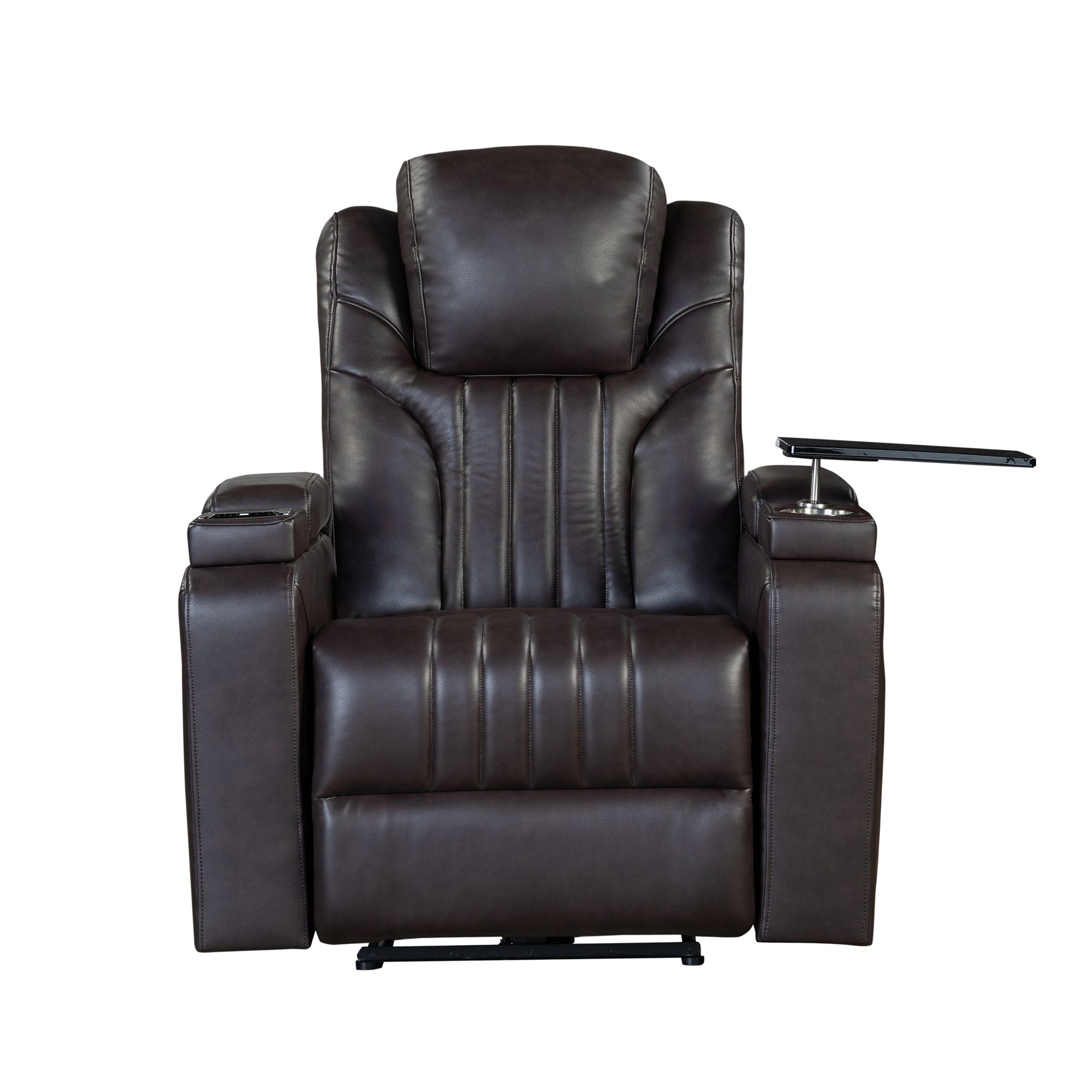 PU Leather Power Recliner with Adjustable Headrest, Wireless Charging, USB, Storage, Cup Holder & Tray