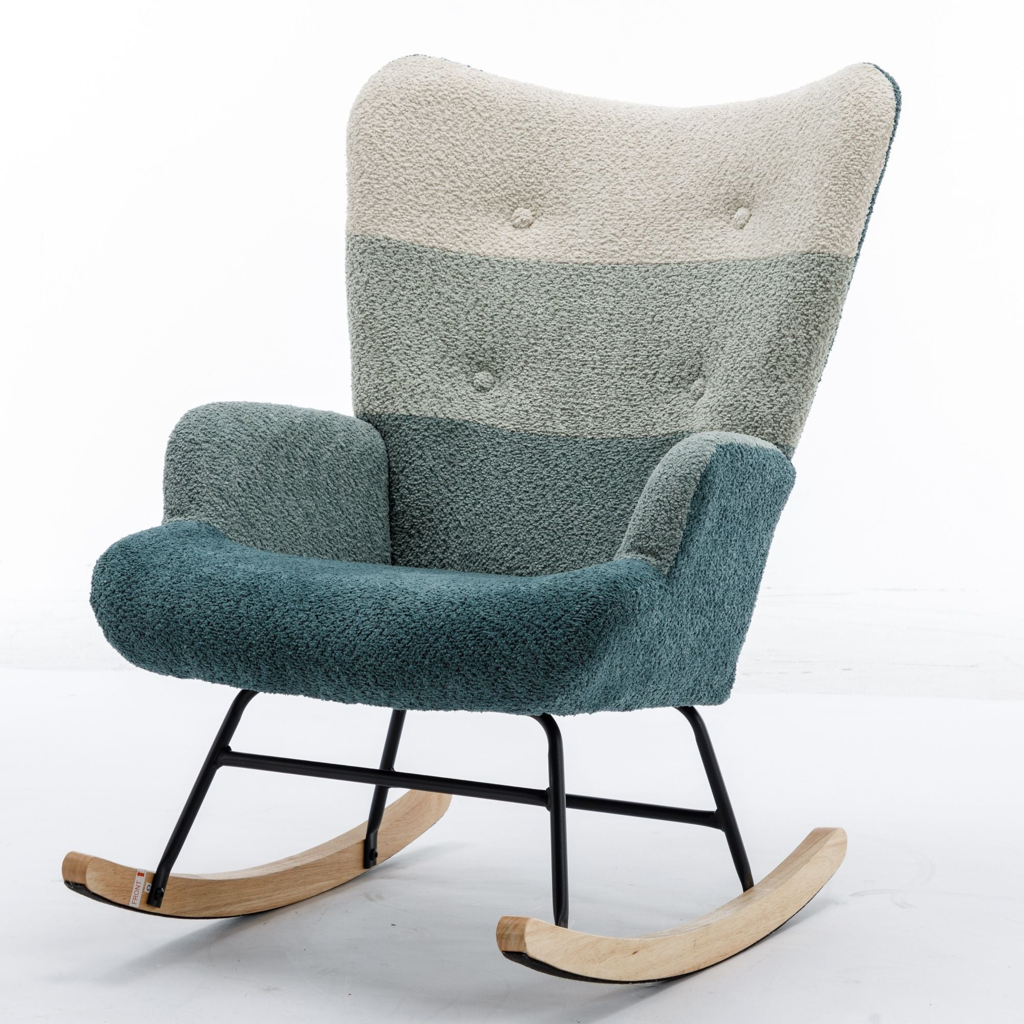 Modern Patchwork Rocking Chair with Solid Wood Armrests and Legs