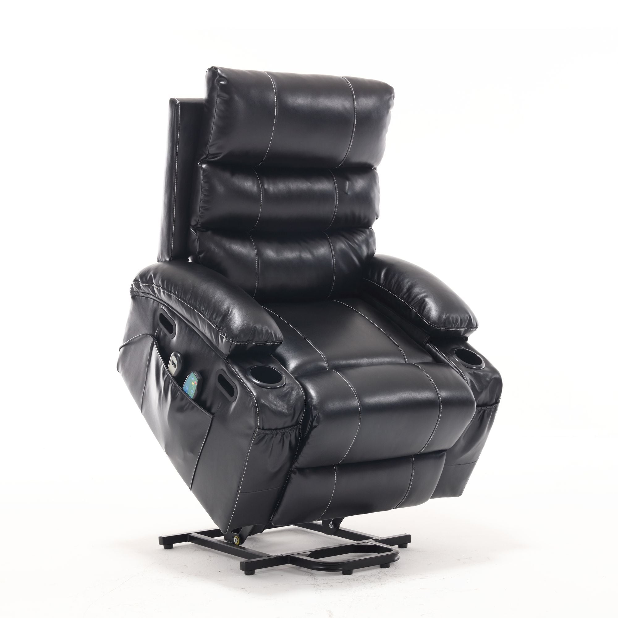 21" Wide Electric Lift Recliner for Elderly, Massage, Heat, Remote, Cup Holders, and Side Pockets
