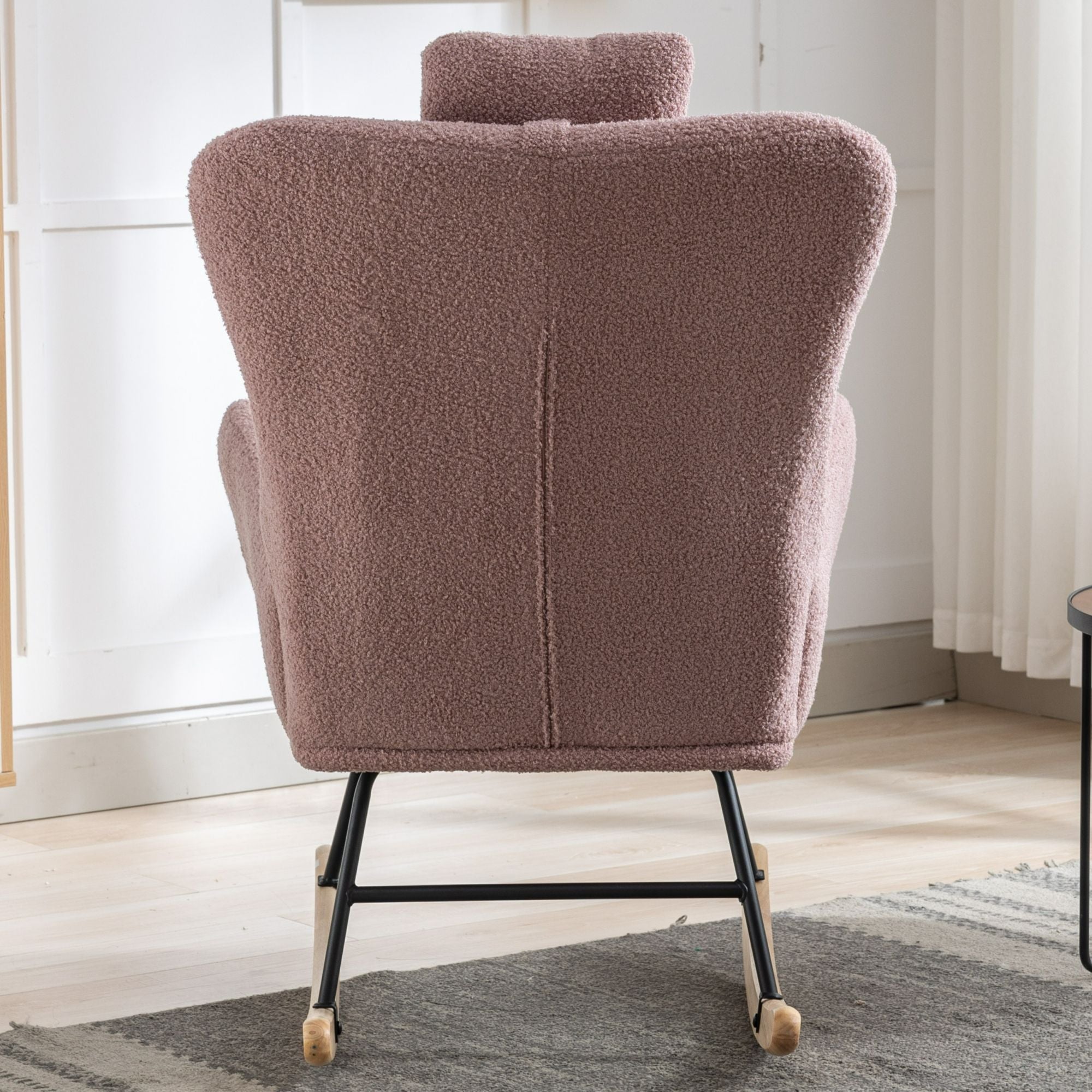 35.5-Inch Teddy Fabric Rocking Chair with Pocket – Safe Solid Wood Base