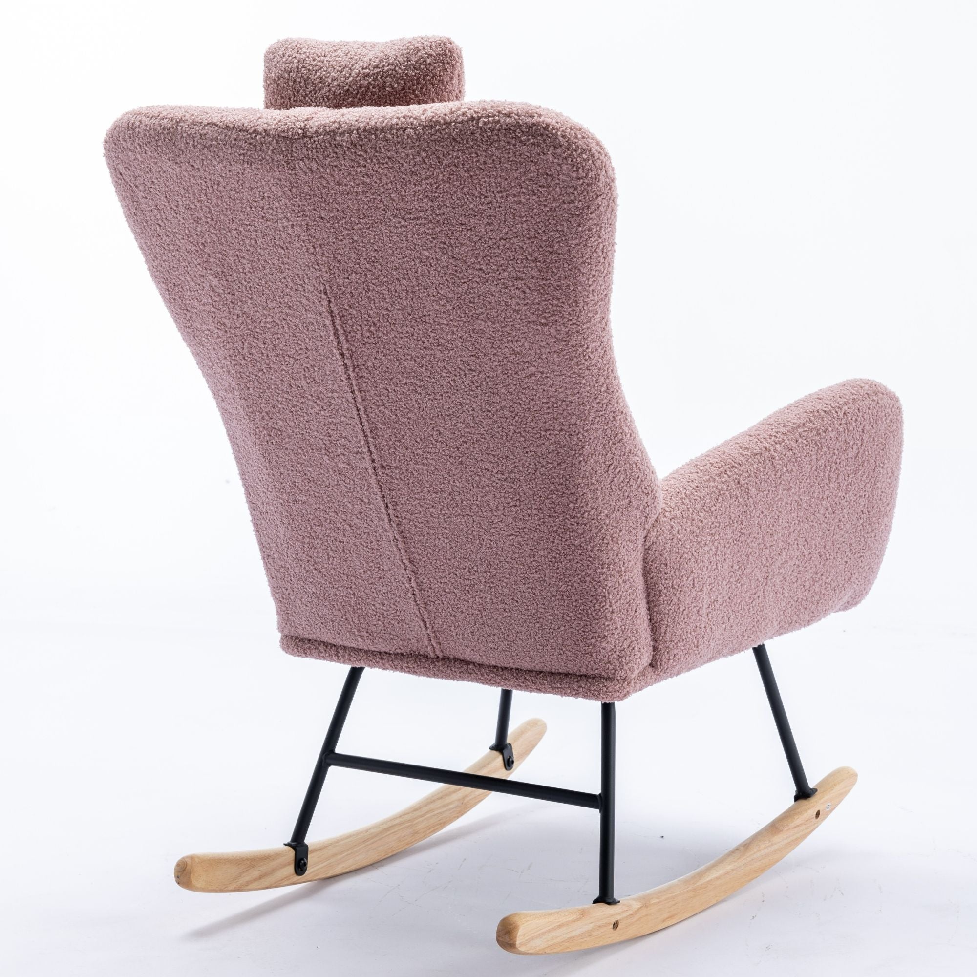 35.5-Inch Teddy Fabric Rocking Chair with Pocket – Safe Solid Wood Base