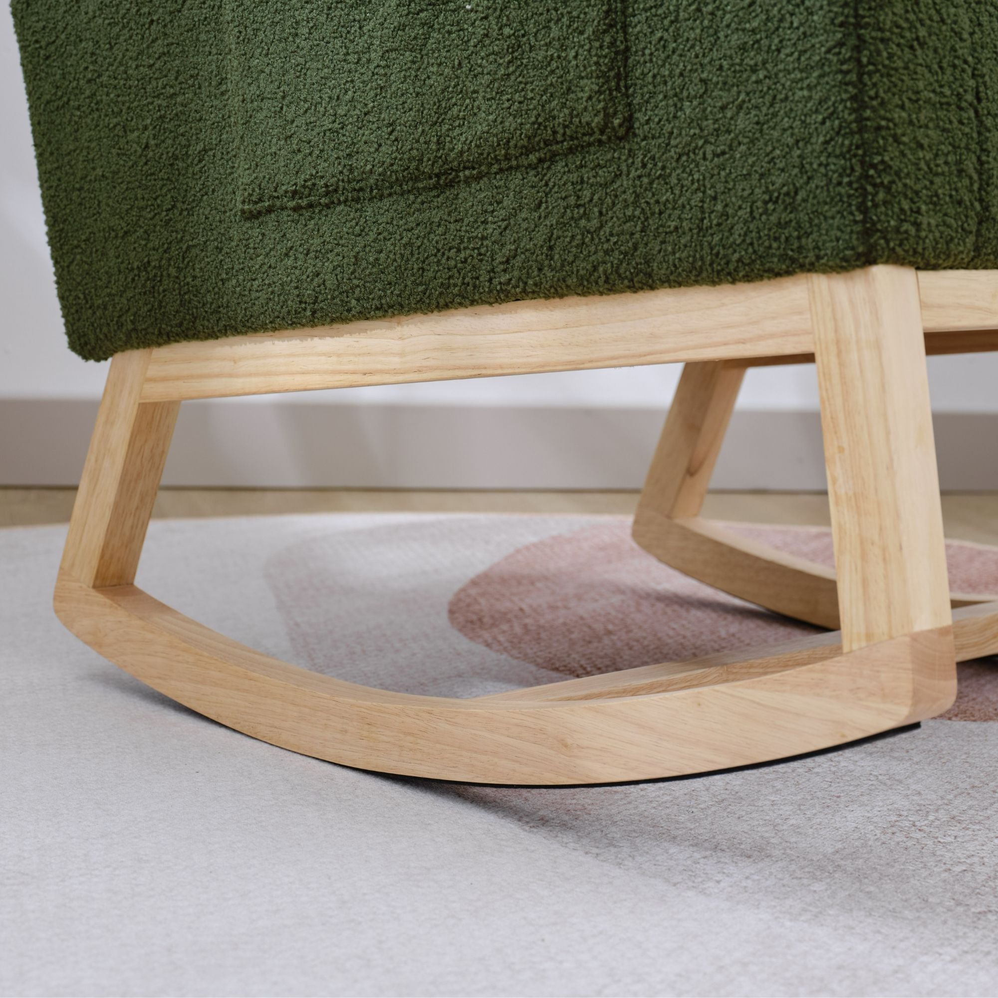 Modern Upholstered Rocking Chair with Solid Wood Legs, High Backrest, Side Pocket, and Comfy Armrests – Nursery Glider and Living Room Accent Chair