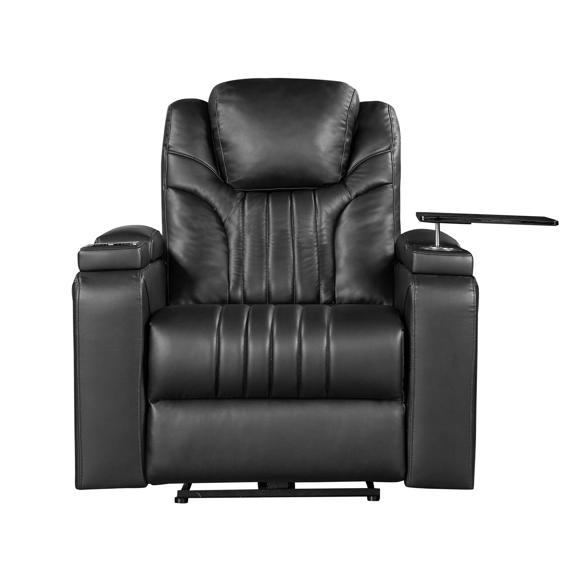 PU Leather Power Recliner with Adjustable Headrest, Wireless Charging, USB, Storage, Cup Holder & Tray