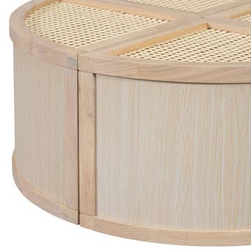 Round To Square Block Modular Coffee Table Light Natural Rattan with Storage 4 Piece Light Natural Rubber Wood