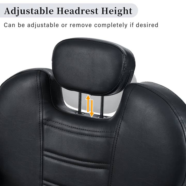 Classic Reclining Barber Chair Salon Chair For Hair Stylist with Heavy Duty Hydraulic Pump, 360 Rotation, Tattoo Chair Shampoo Beauty Salon Equipment, Max Load Weight 330 Lbs, Black Black Metal