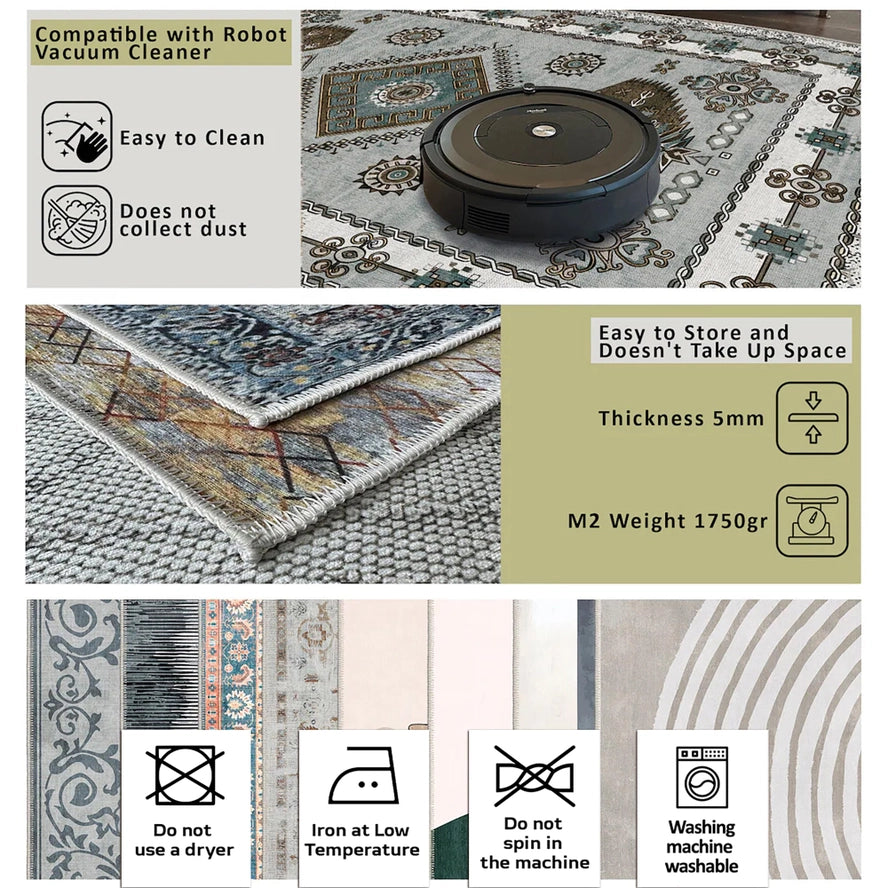 Pebble Red Plaid Area Rug – Machine Washable Chenille & Cotton Kilim, Non-Slip, Stain-Resistant, Vintage Boho Decorative Rug for Living Room, Bedroom & High-Traffic Areas