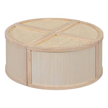 Round To Square Block Modular Coffee Table Light Natural Rattan with Storage 4 Piece Light Natural Rubber Wood