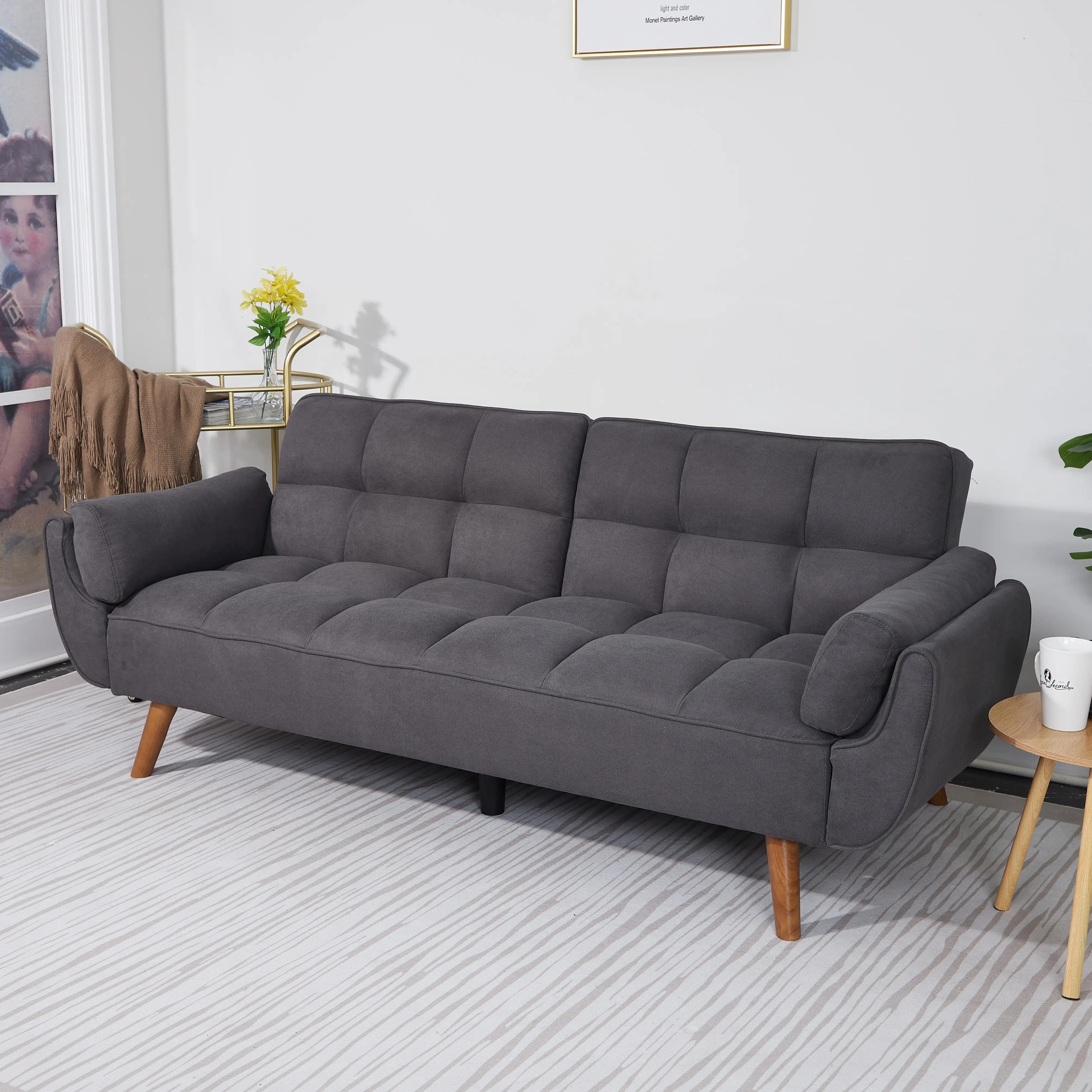 Homy Casa Dark Gray Linen Sofa – 500LBS Heavy-Duty, Solid Wood Frame, Modern Upholstered Couch with Under-Seat Storage