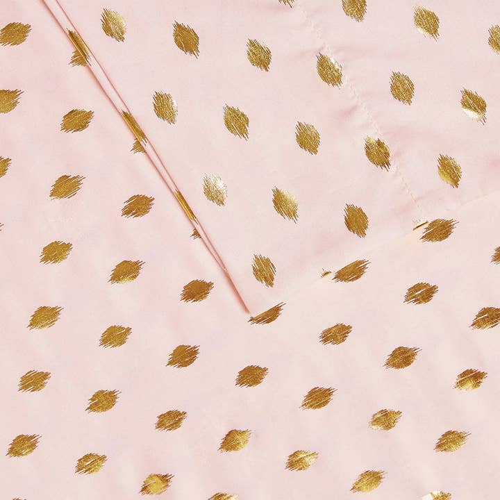 Metallic Dot 4-Piece Sheet Set, Pink Blush/Gold