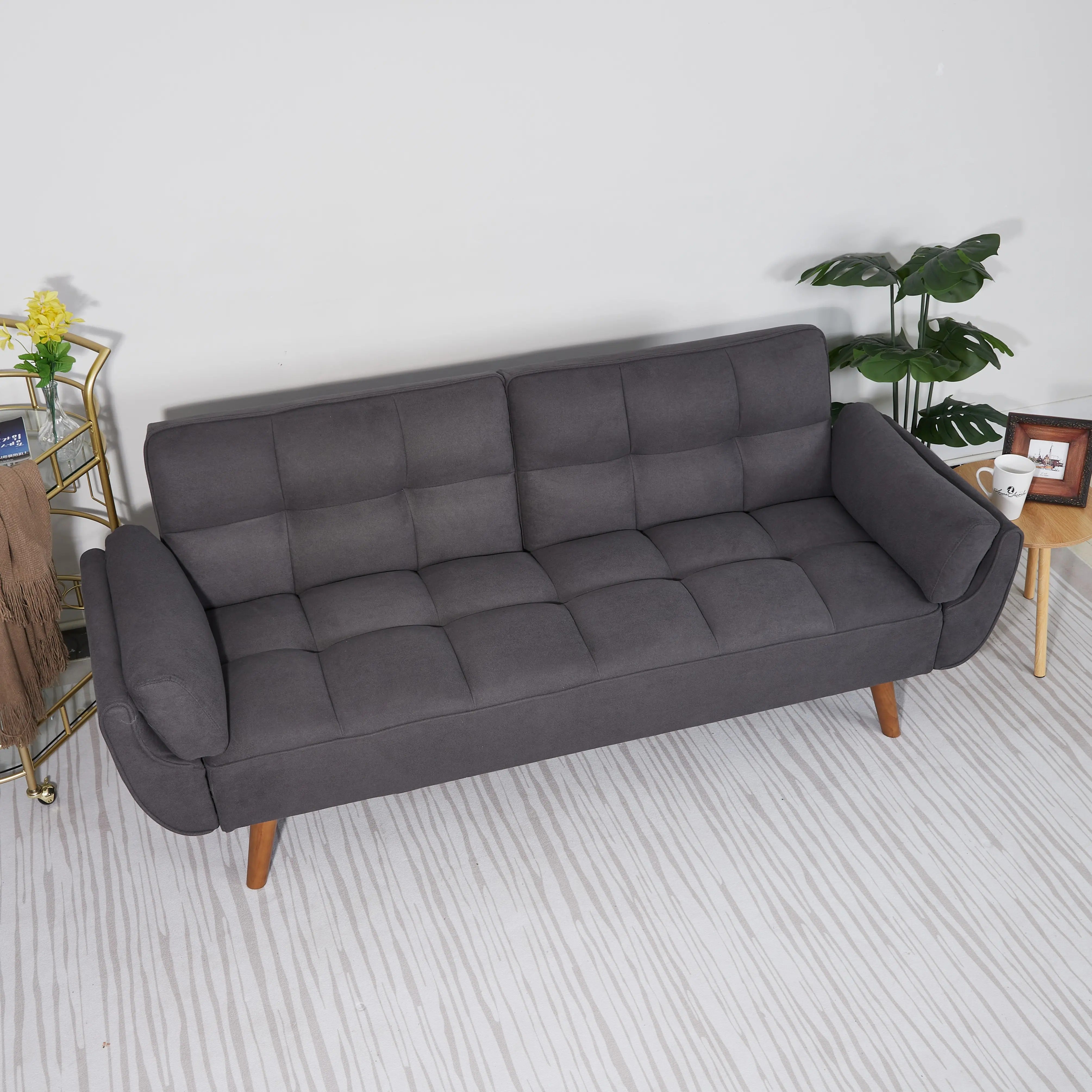 Homy Casa Dark Gray Linen Sofa – 500LBS Heavy-Duty, Solid Wood Frame, Modern Upholstered Couch with Under-Seat Storage