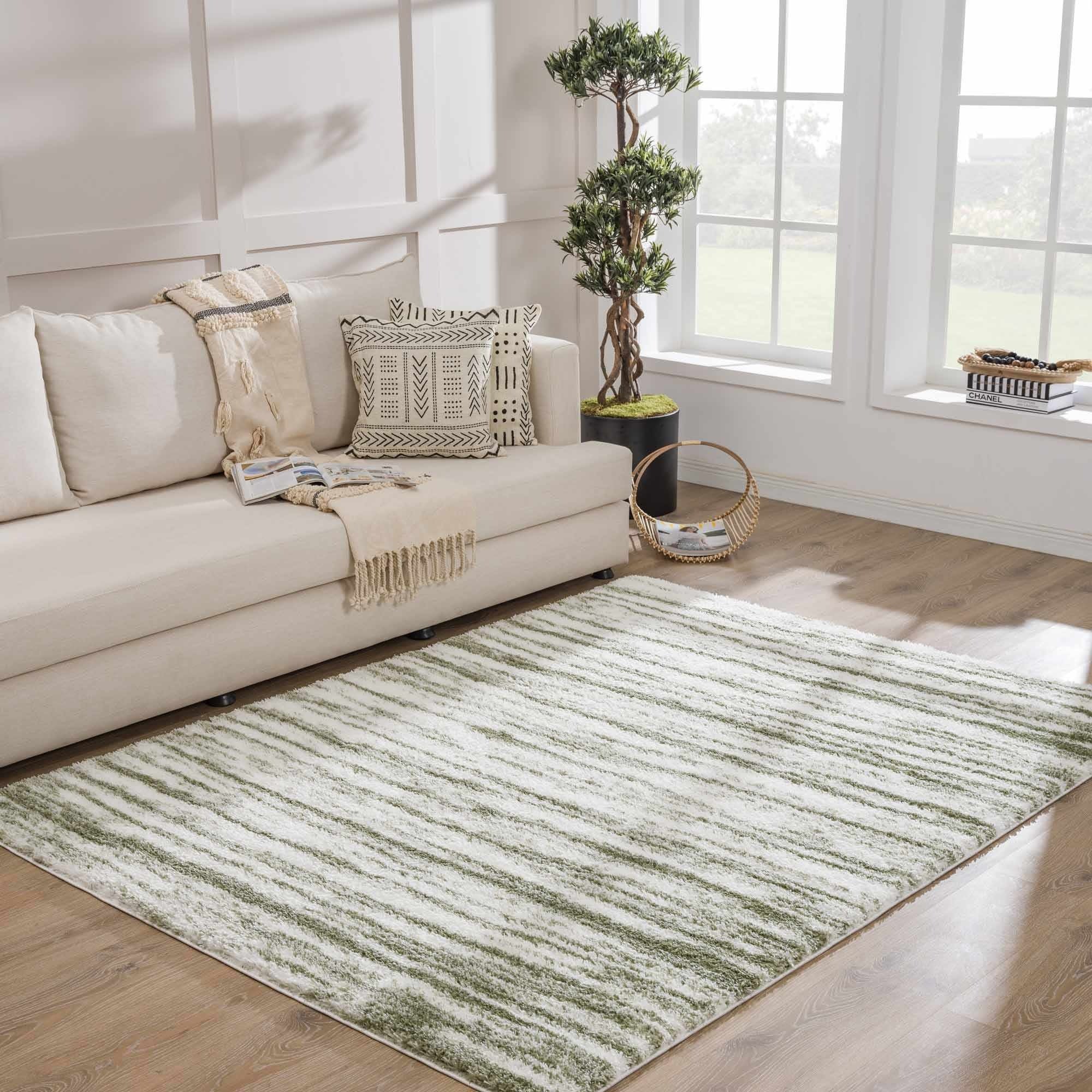 Lucus Green & White Shag Area Rug – Plush Modern Abstract Rug by Hauteloom