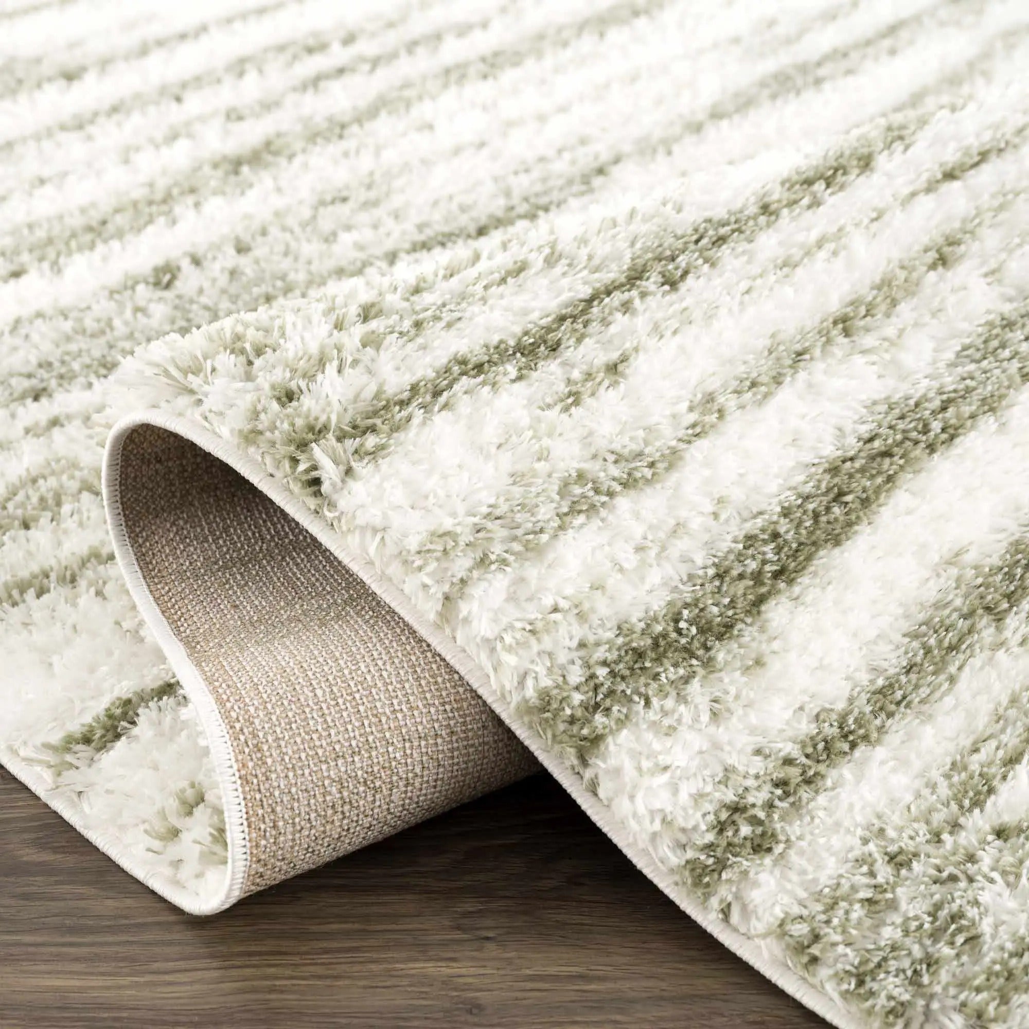 Lucus Green & White Shag Area Rug – Plush Modern Abstract Rug by Hauteloom