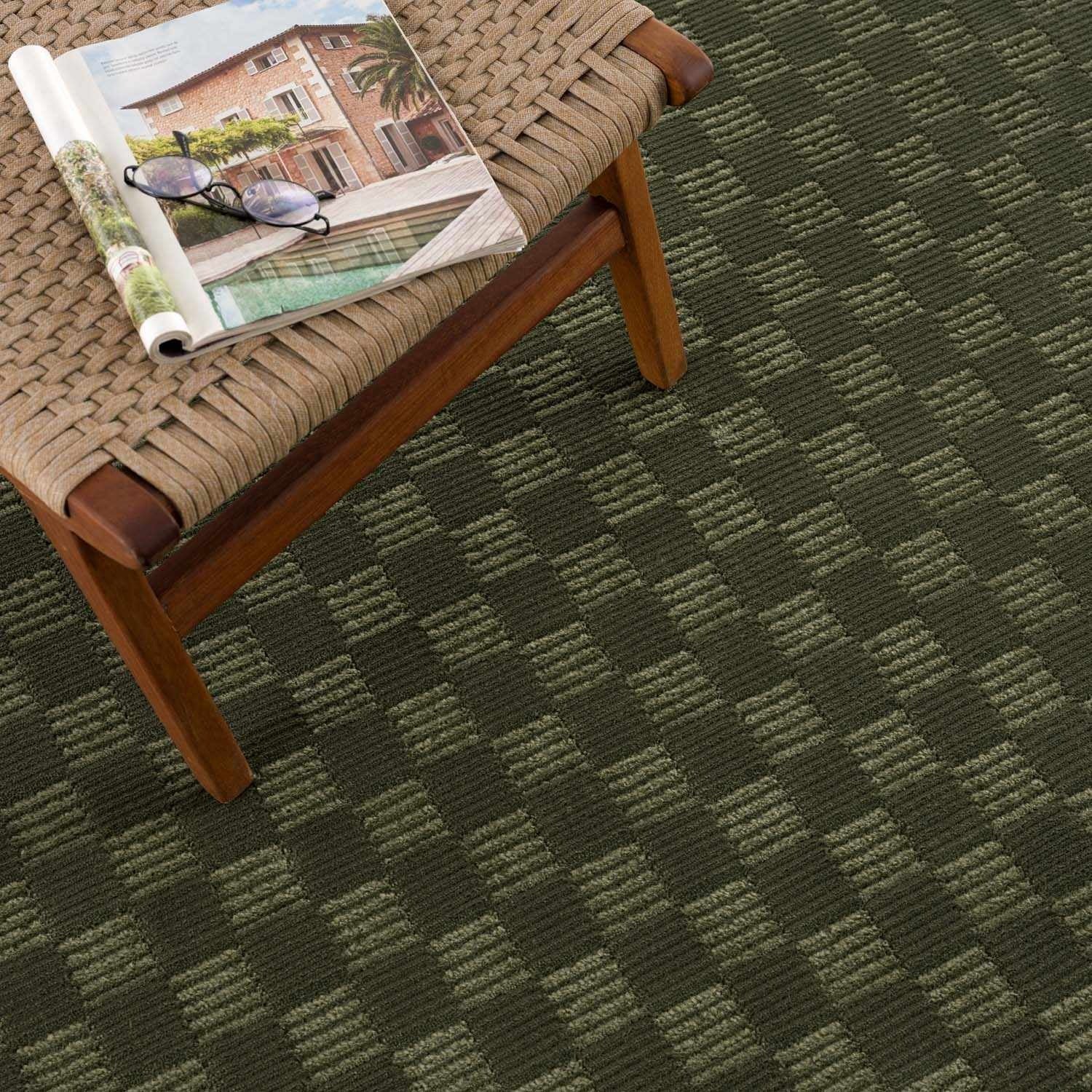 Truls Green Gambit Washable Checkered Rug – Durable Low Pile Modern Rug