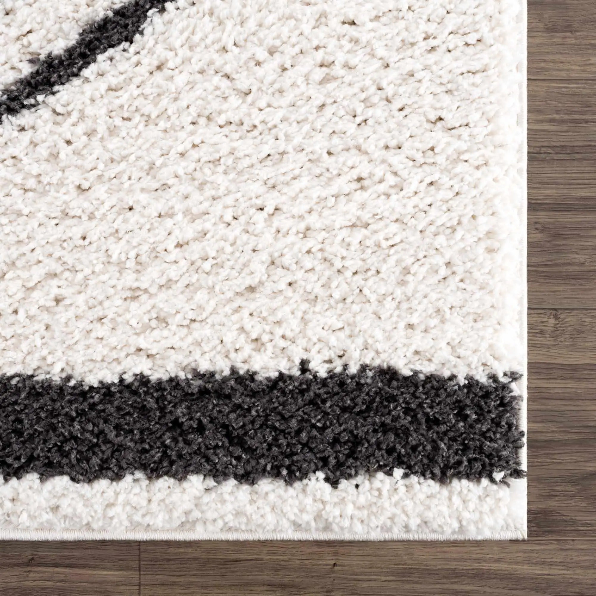 Bauer Black Rainbow Shag Area Rug – Plush Modern White Rug by Hauteloom