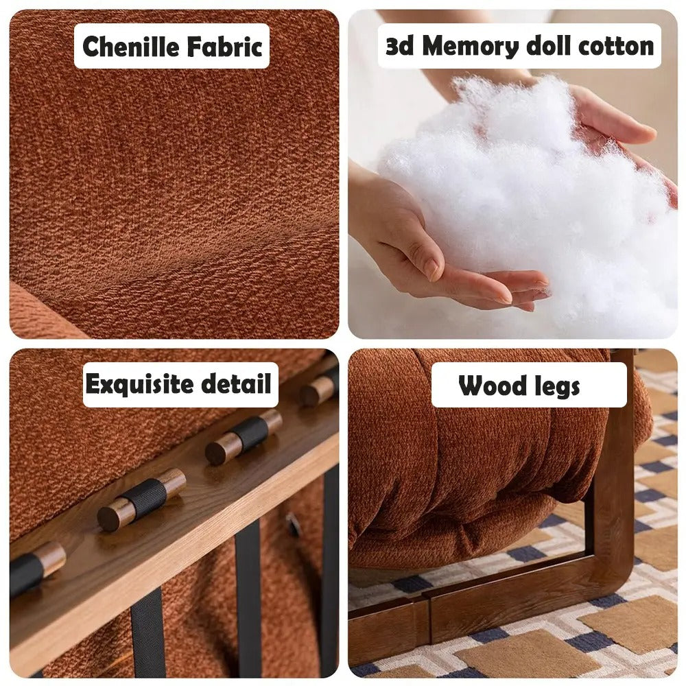 Retro Chenille Accent Lounge Chair – Solid Wood Frame with Plush Cushion, Removable Cover & Wide Armrests