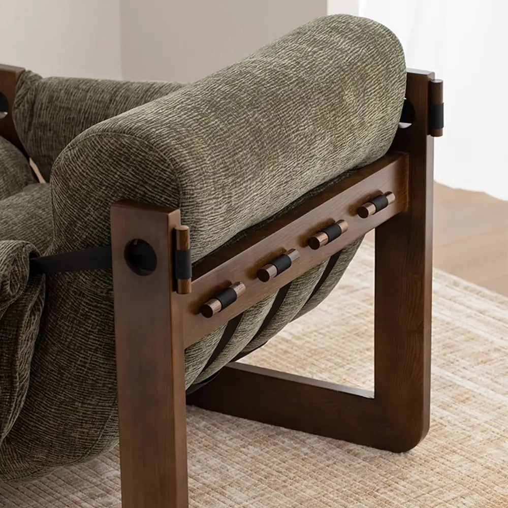 Retro Chenille Accent Lounge Chair – Solid Wood Frame with Plush Cushion, Removable Cover & Wide Armrests