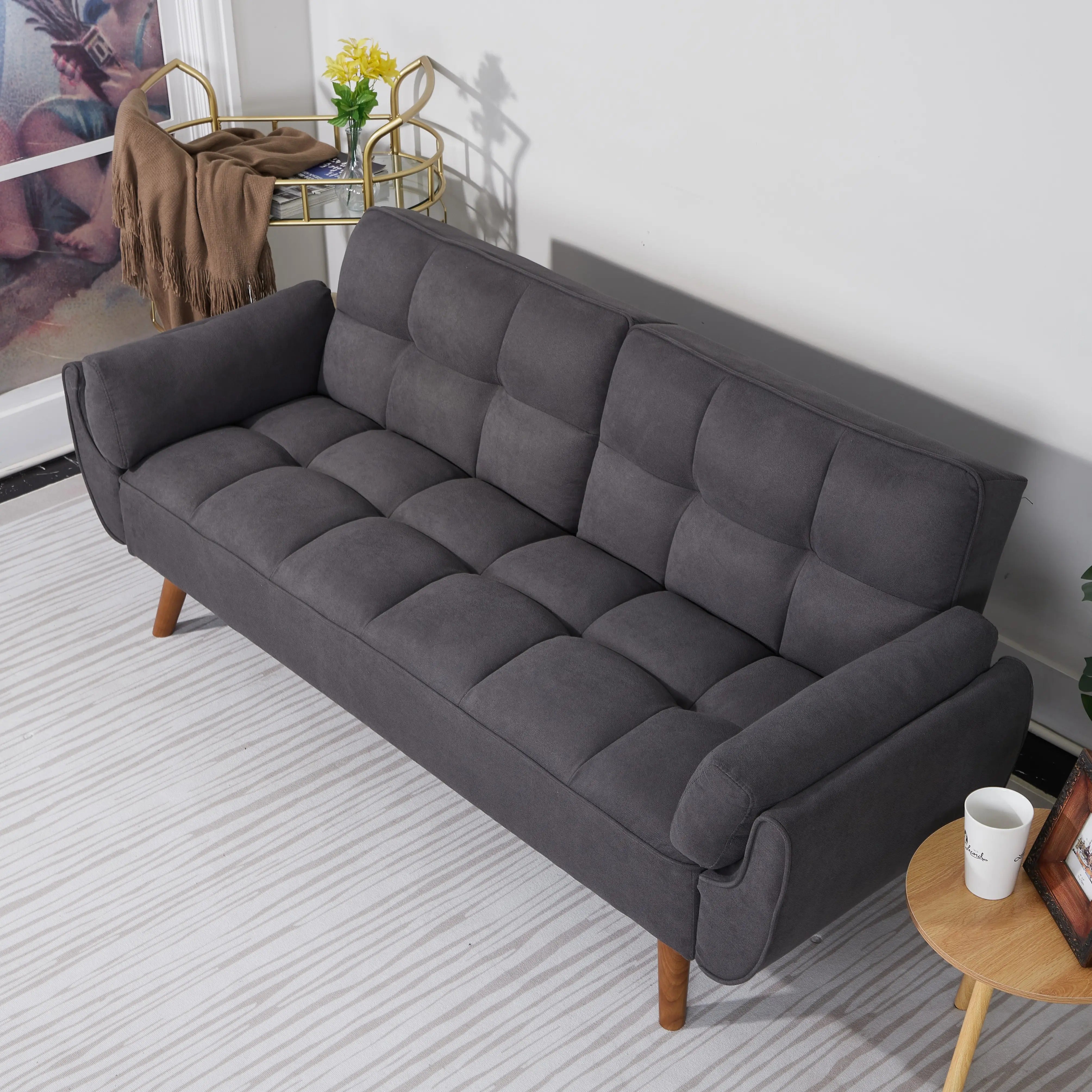 Homy Casa Dark Gray Linen Sofa – 500LBS Heavy-Duty, Solid Wood Frame, Modern Upholstered Couch with Under-Seat Storage