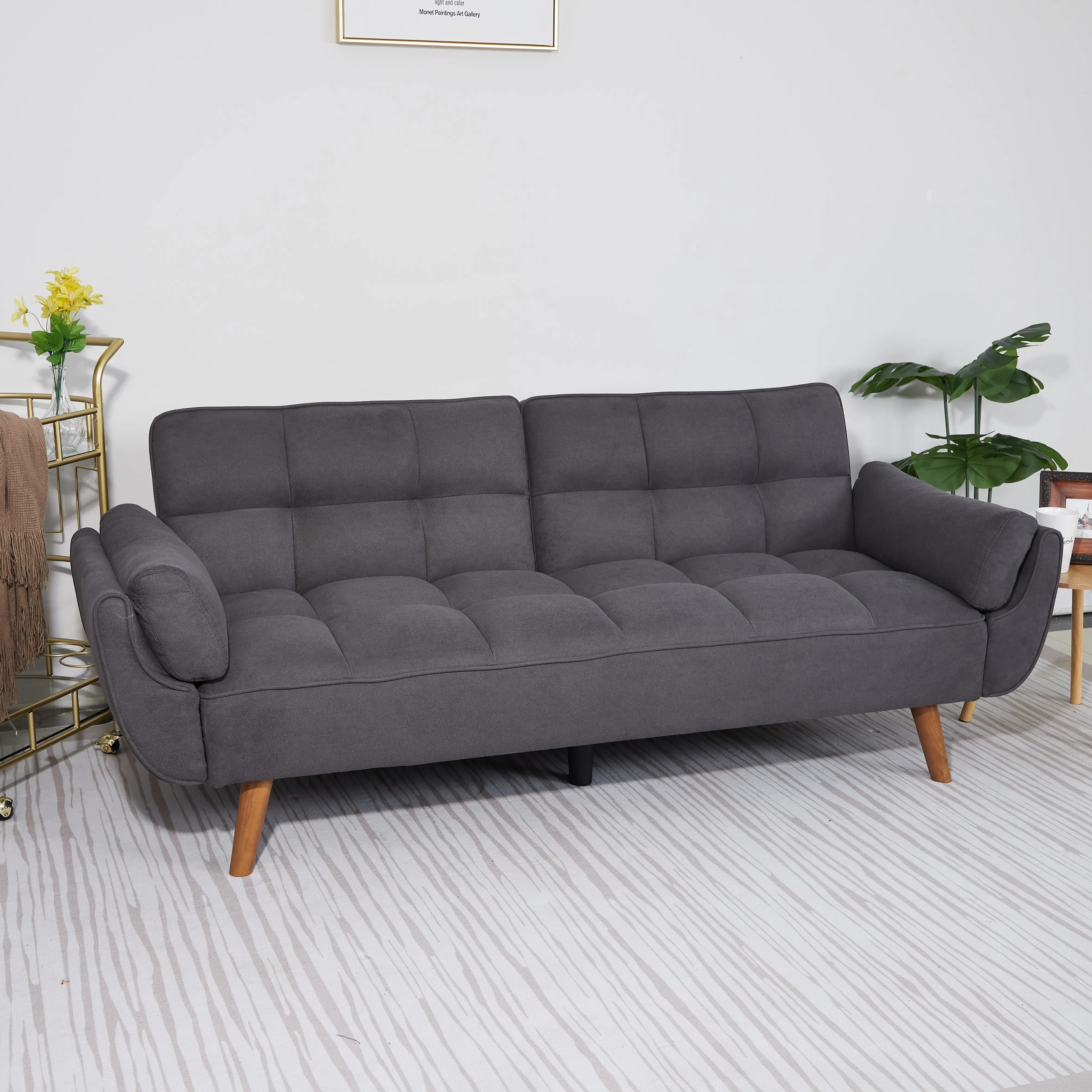 Homy Casa Dark Gray Linen Sofa – 500LBS Heavy-Duty, Solid Wood Frame, Modern Upholstered Couch with Under-Seat Storage