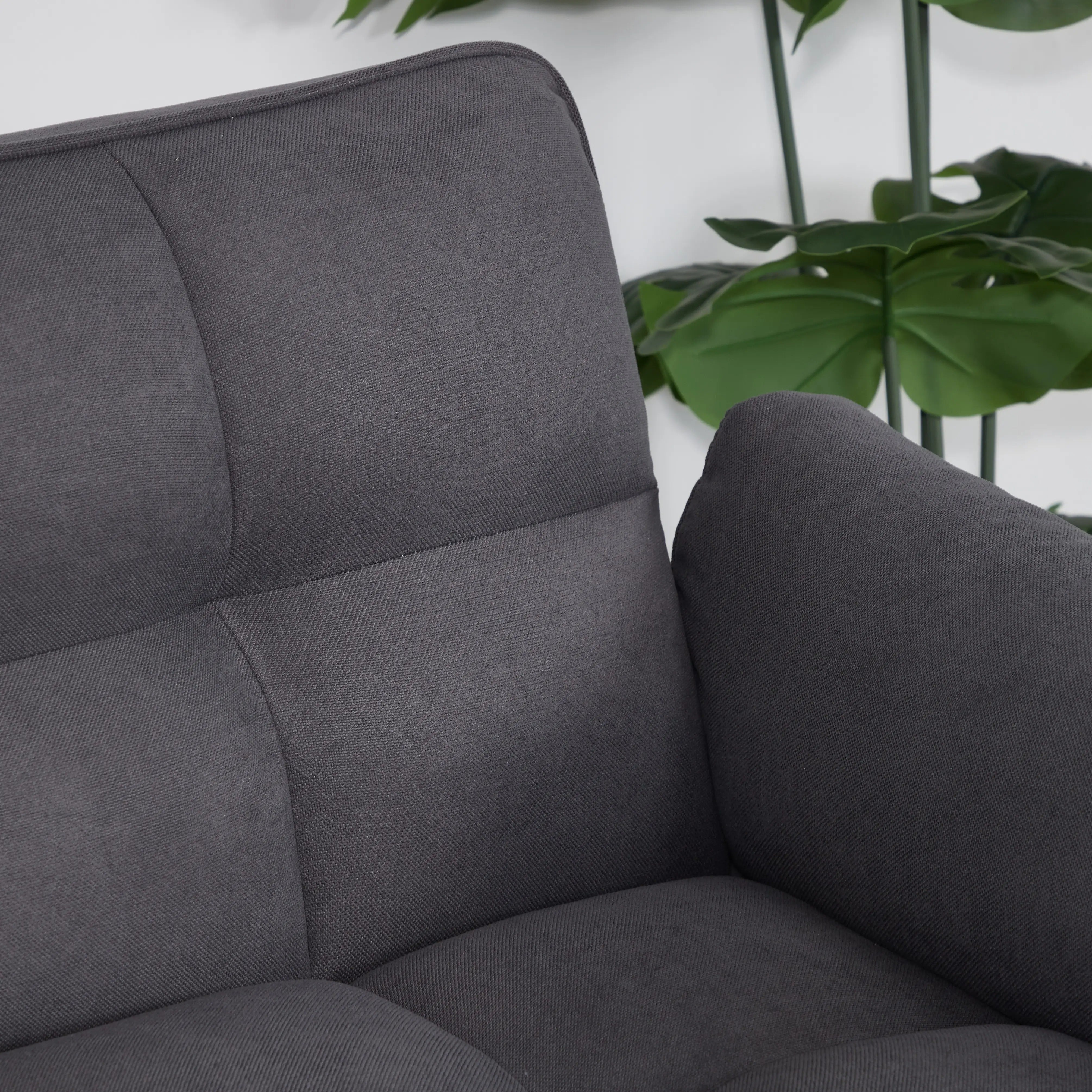 Homy Casa Dark Gray Linen Sofa – 500LBS Heavy-Duty, Solid Wood Frame, Modern Upholstered Couch with Under-Seat Storage