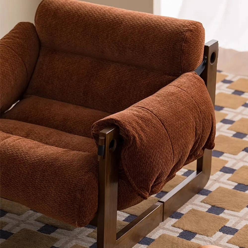 Retro Chenille Accent Lounge Chair – Solid Wood Frame with Plush Cushion, Removable Cover & Wide Armrests